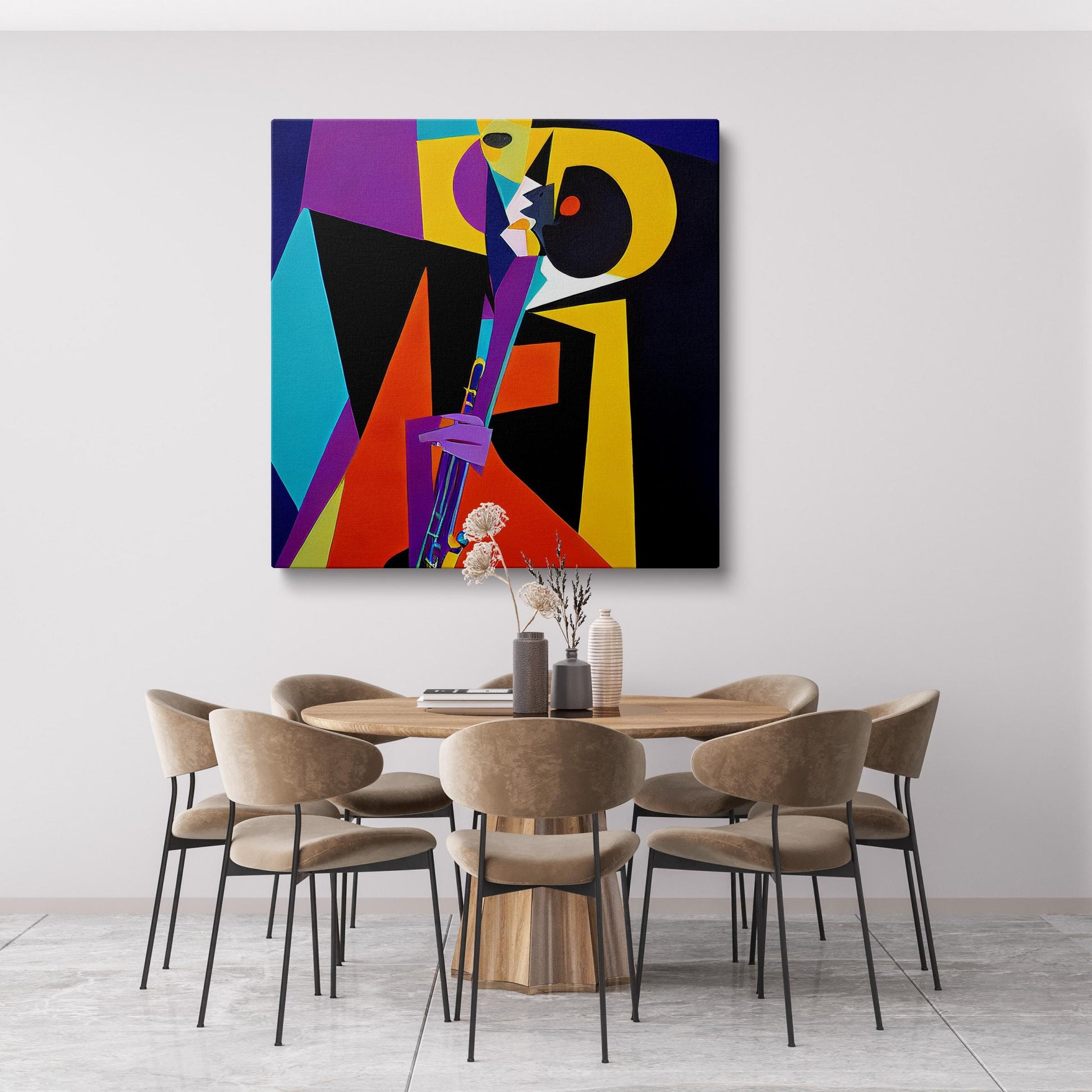 Abstract Painting Jazz Musician Playing Saxophone, Abstract Cubist Art, Paintings On Canvas, Oversized Painting, Abstract Art, Bedroom Decor