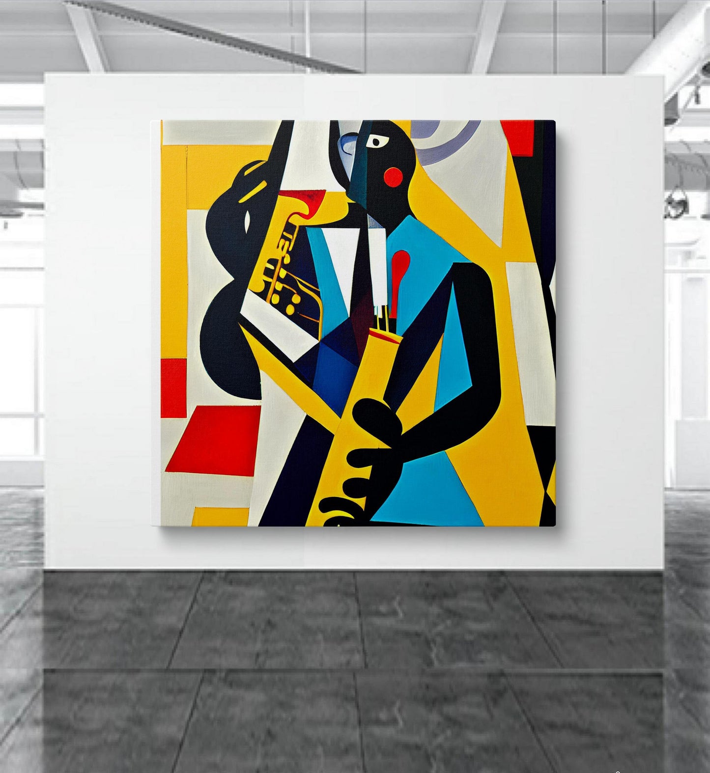 Abstract Painting Jazz Musician Playing Saxophone, Abstract Fine Art, Paintings On Canvas, Large Painting, Cubist, Canvas Wall Art