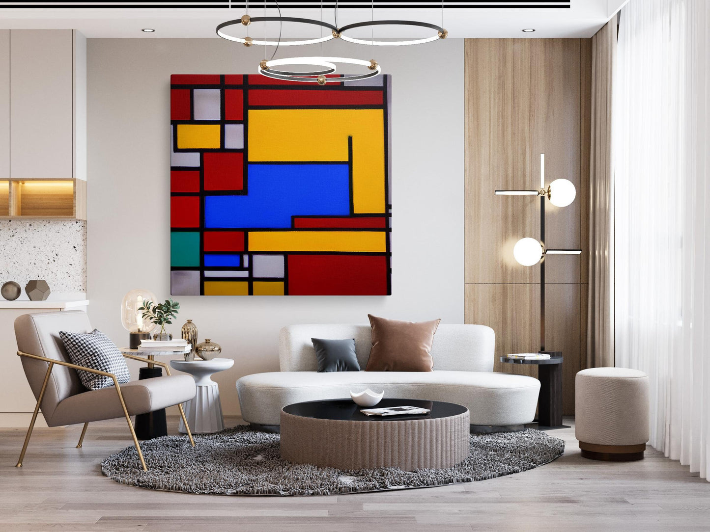 Abstract Oil Painting Mondrian Style, Modern Wall Art, Large Oil Painting Original Canvas, Abstract Painting, Decor Wall Art Original