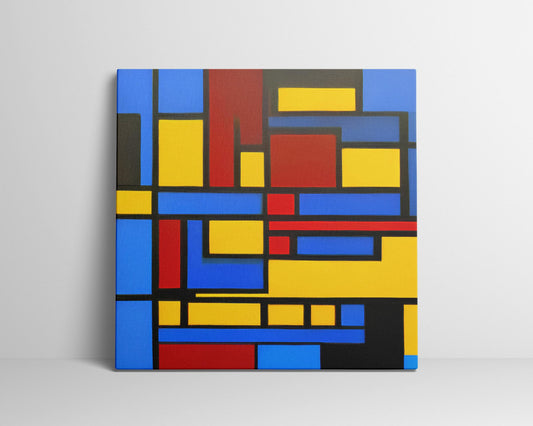 Abstract Oil Painting Mondrian Style, Abstract Painting, Bedroom Wall Art, Canvas Art, Artwork Original Paintings, Handmade Painting