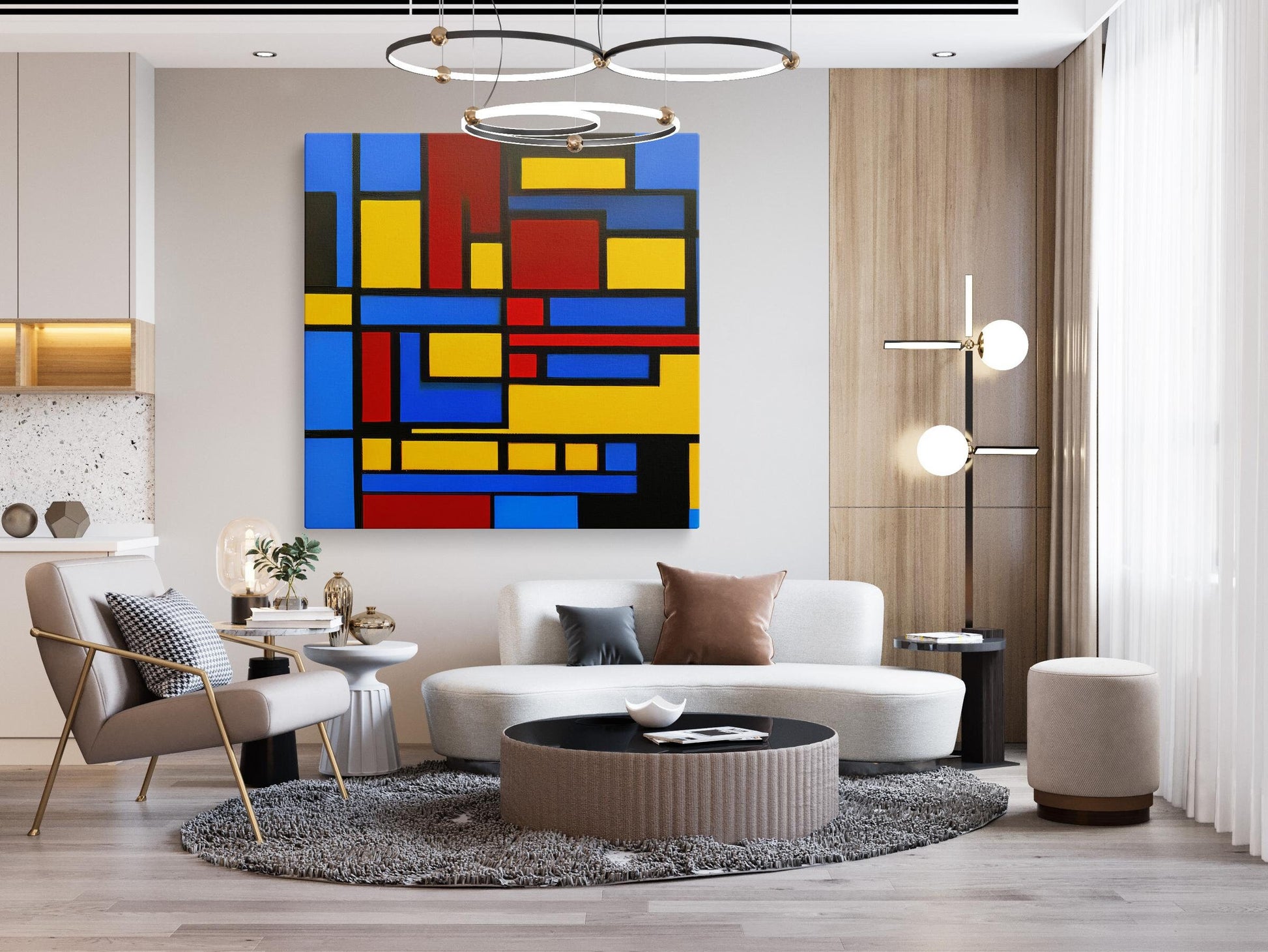 Abstract Oil Painting Mondrian Style, Abstract Painting, Bedroom Wall Art, Canvas Art, Artwork Original Paintings, Handmade Painting