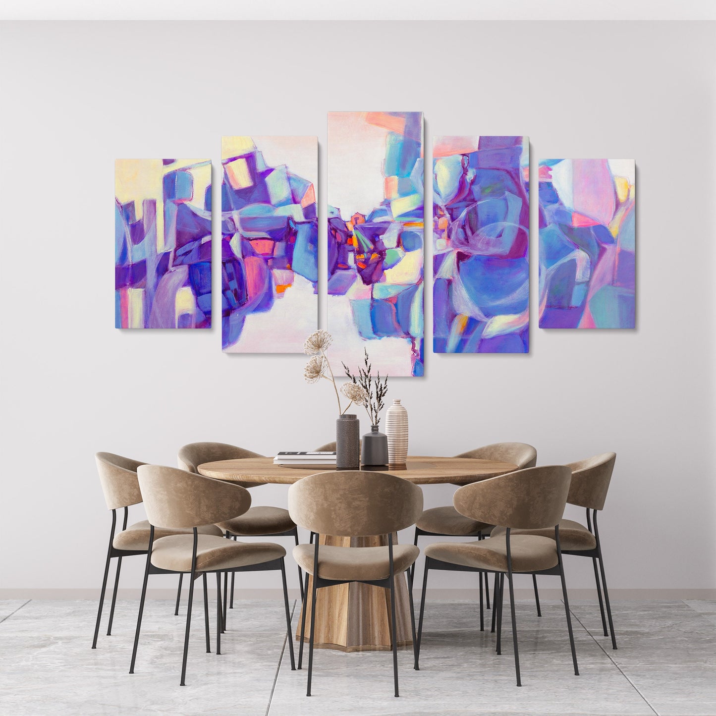 Abstract Wall Art Set Purple And Blue, 5 Panel Wall Art, Acrylic On Canvas, Office Wall Decor, Wall Hanging, Large Original Oil Painting