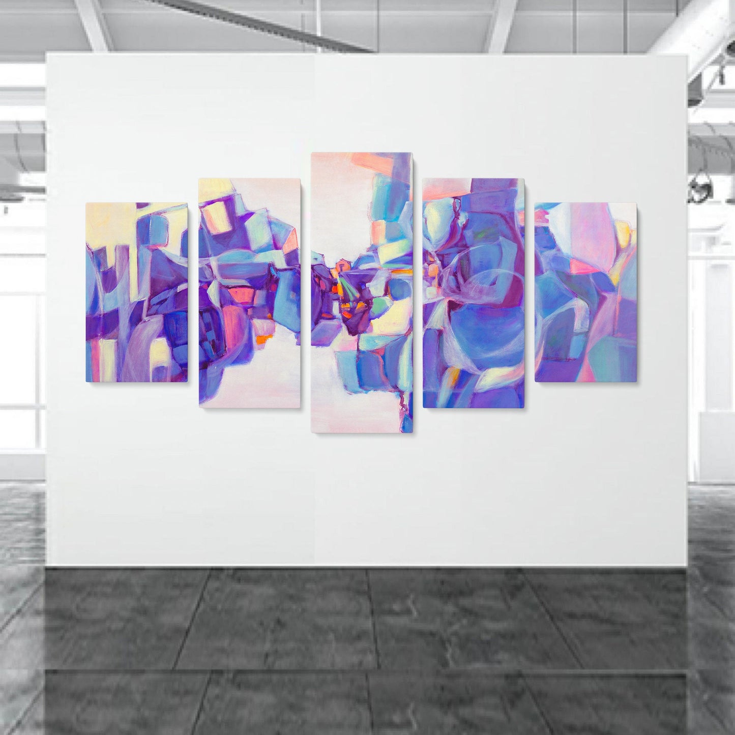 Abstract Wall Art Set Purple And Blue, 5 Panel Wall Art, Acrylic On Canvas, Office Wall Decor, Wall Hanging, Large Original Oil Painting