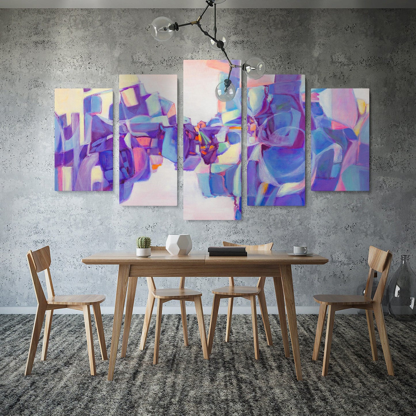 Abstract Wall Art Set Purple And Blue, 5 Panel Wall Art, Acrylic On Canvas, Office Wall Decor, Wall Hanging, Large Original Oil Painting