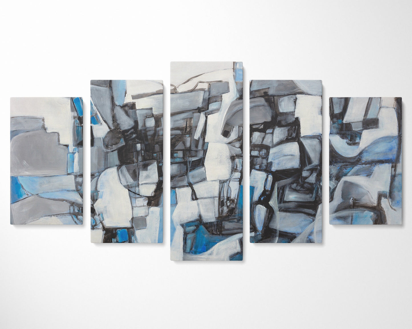 Abstract Painting Black And White Blue, Five Piece Canvas, Acrylic Painting, Contemporary Art, Original Wall Art, Abstract Wall Art Set