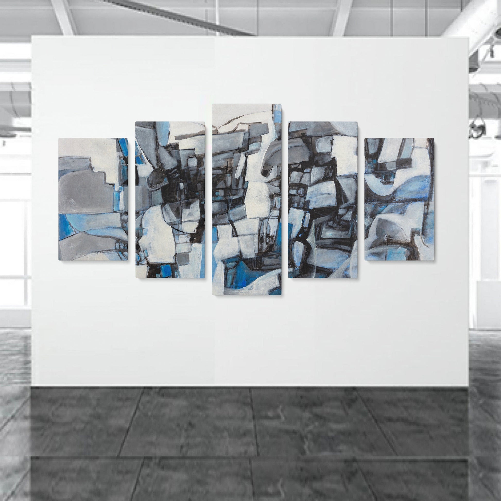 Abstract Painting Black And White Blue, Five Piece Canvas, Acrylic Painting, Contemporary Art, Original Wall Art, Abstract Wall Art Set