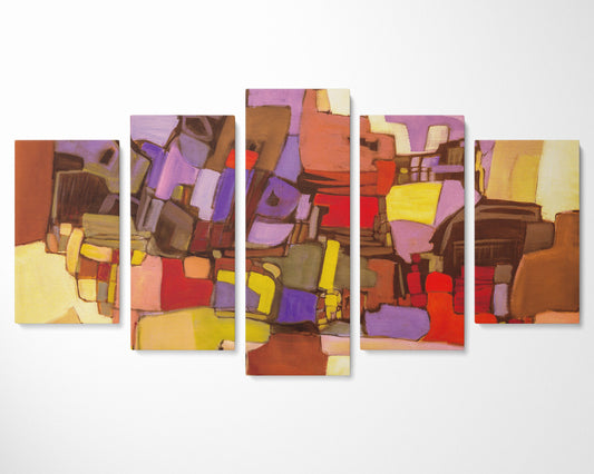 Abstract Wall Art Set Yellow And Red, 5 Panel Wall Art, Acrylic Painting, Abstract Canvas, Abstract Painting, Original Paintings, Handmade