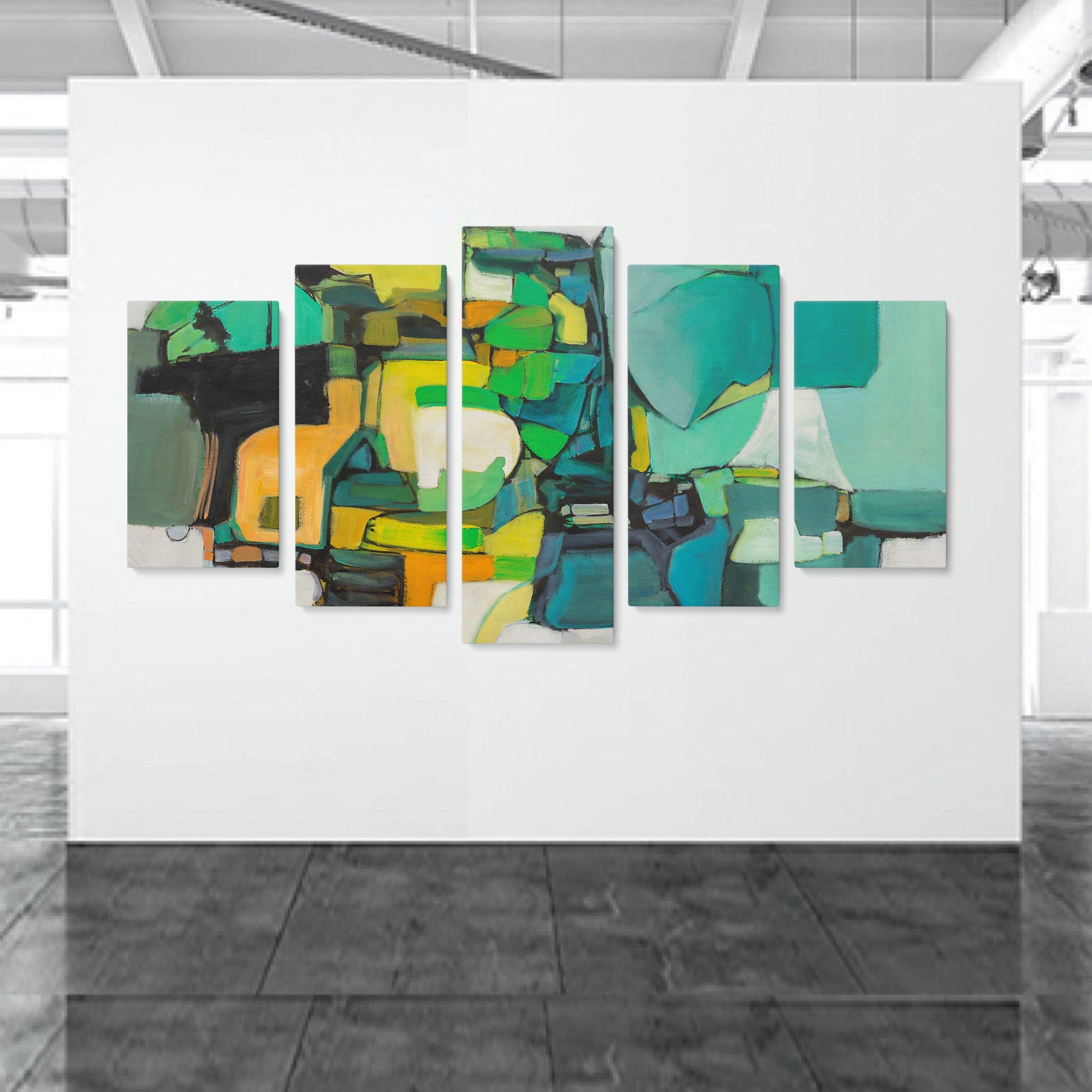 Abstract Wall Art Set Green And Yellow, Five Piece Canvas Wall Art Painting, Modern Art, Abstract Painting, Wall Hanging, Original Paintings