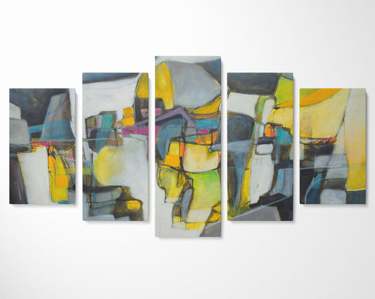 Abstract Wall Art Set Yellow And Green, 5 Piece Canvas Art, Wall Art Painting, Modern Wall Art, Wall Hanging, Oversized Paintings On Canvas