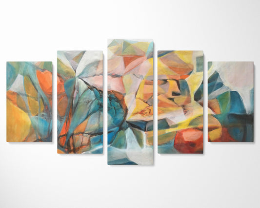 Abstract Wall Art Set Yellow And Green, 5 Piece Canvas Art, Canvas Wall Art Abstract, Decor Wall Art Original Stretched Canvas Ready To Hang