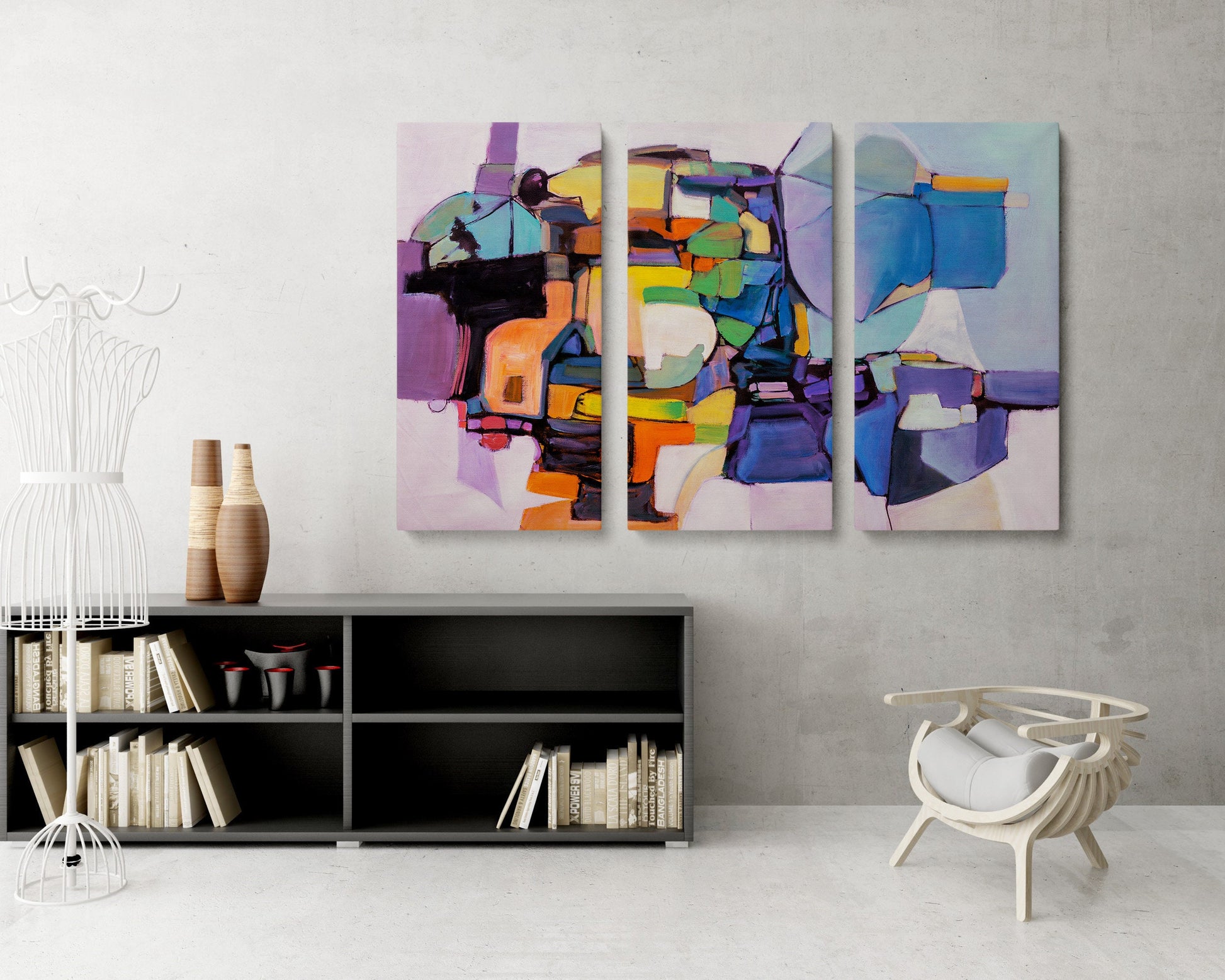 Abstract Painting Triptych, Acrylic On Canvas, Bright Abstract Painting, Wall Hanging, Original Art Painting, Hand Painted, Texture Painting