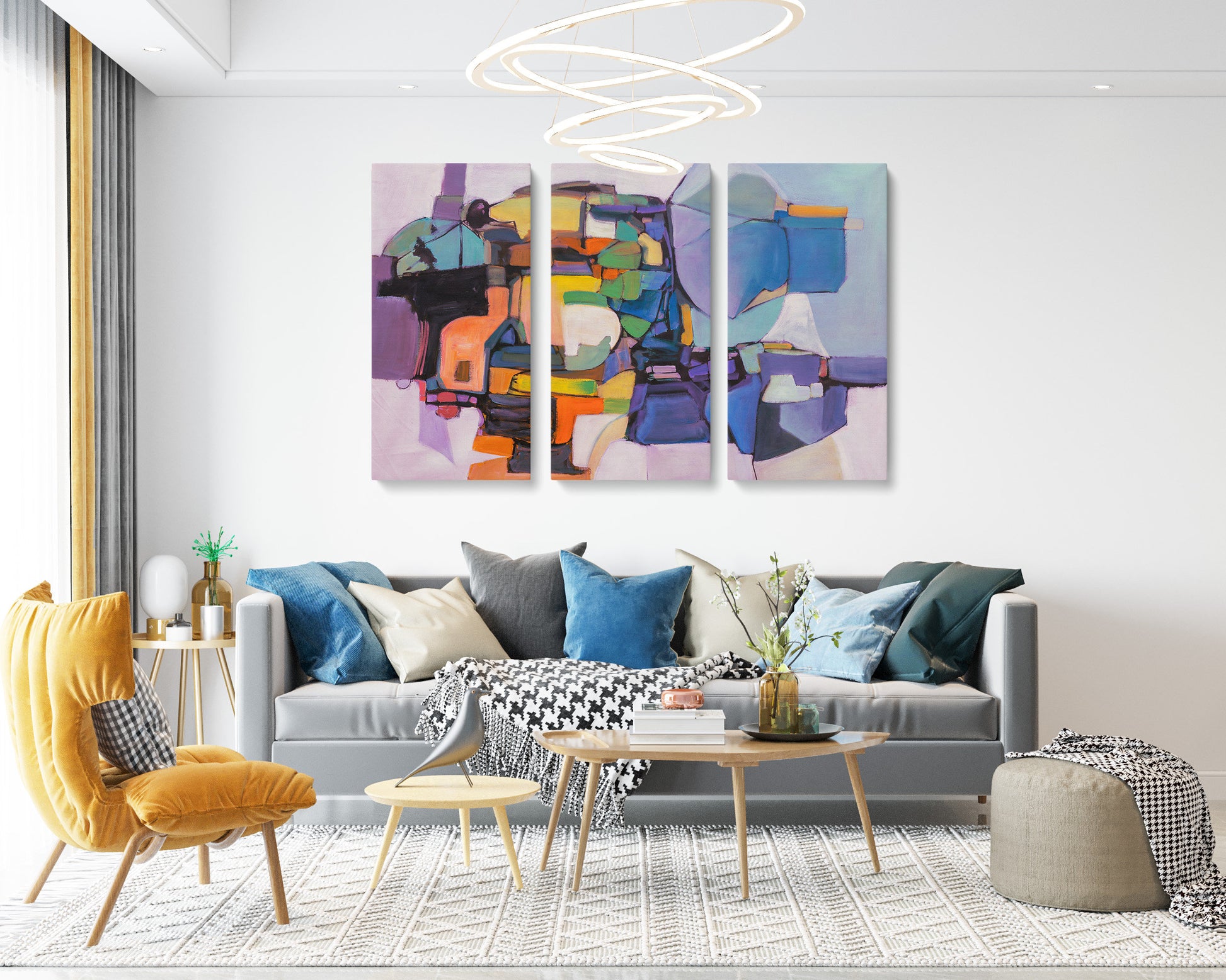 Abstract Painting Triptych, Acrylic On Canvas, Bright Abstract Painting, Wall Hanging, Original Art Painting, Hand Painted, Texture Painting