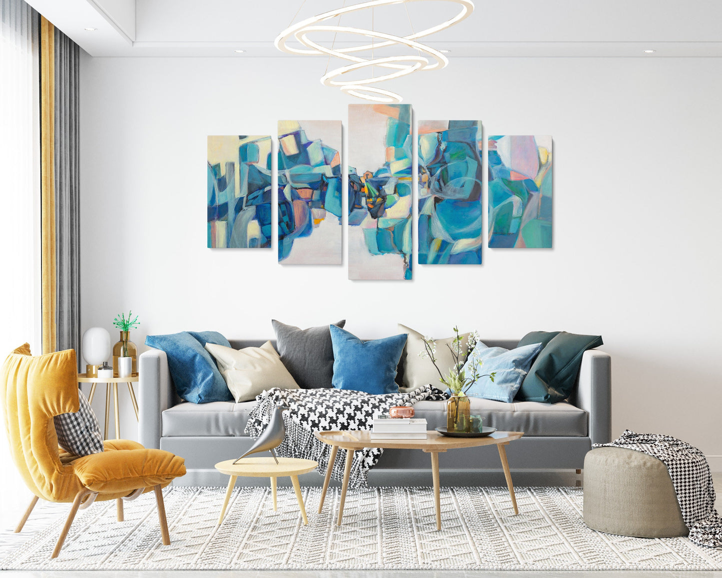 Abstract Wall Art Set, Extra Large Wall Art Abstract, Modern Art, 5 Panel Wall Art, Abstract Painting, Living Room Decor, Canvas Wall Art