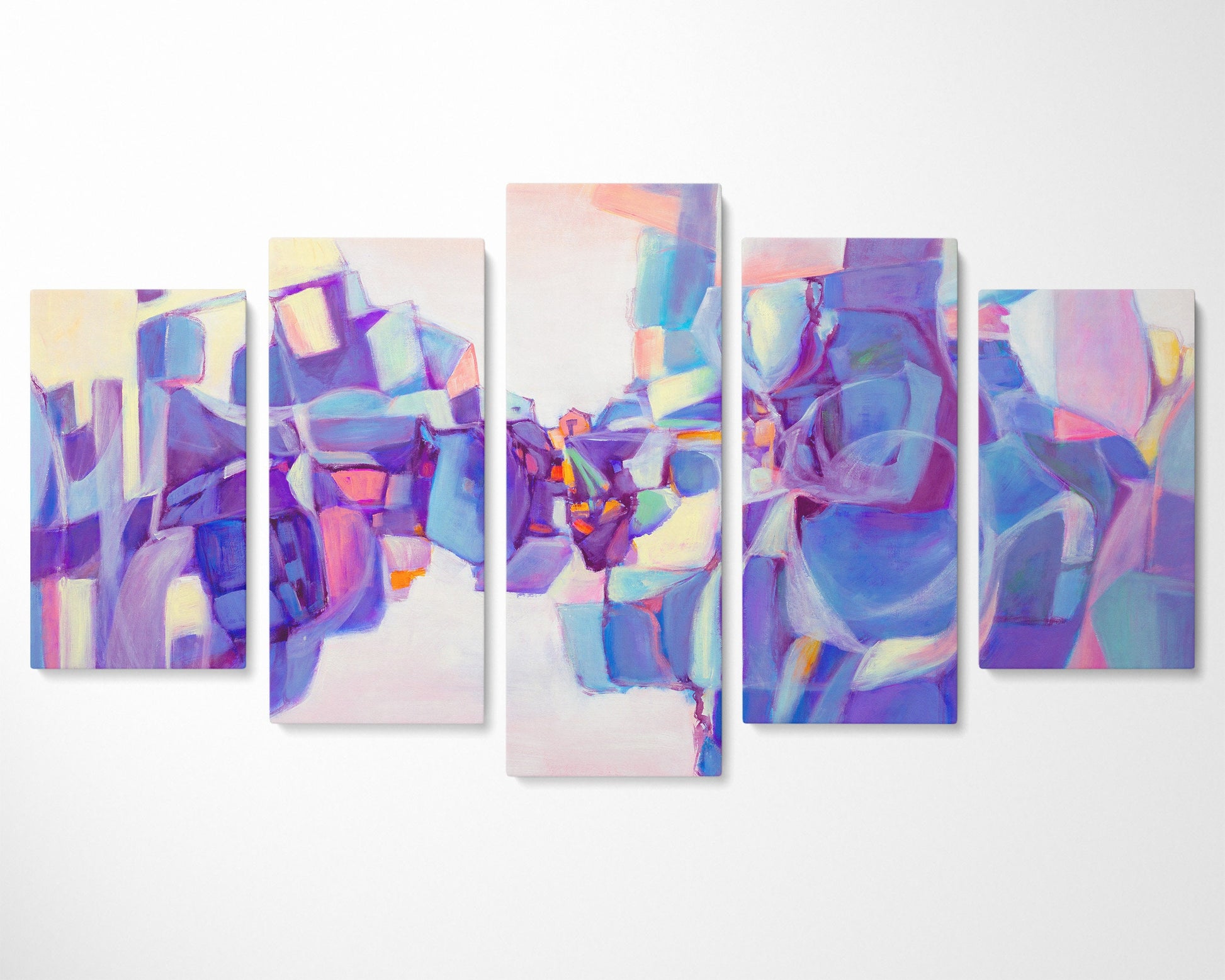 Abstract Wall Art Set Purple And Blue, 5 Panel Wall Art, Acrylic On Canvas, Office Wall Decor, Wall Hanging, Large Original Oil Painting