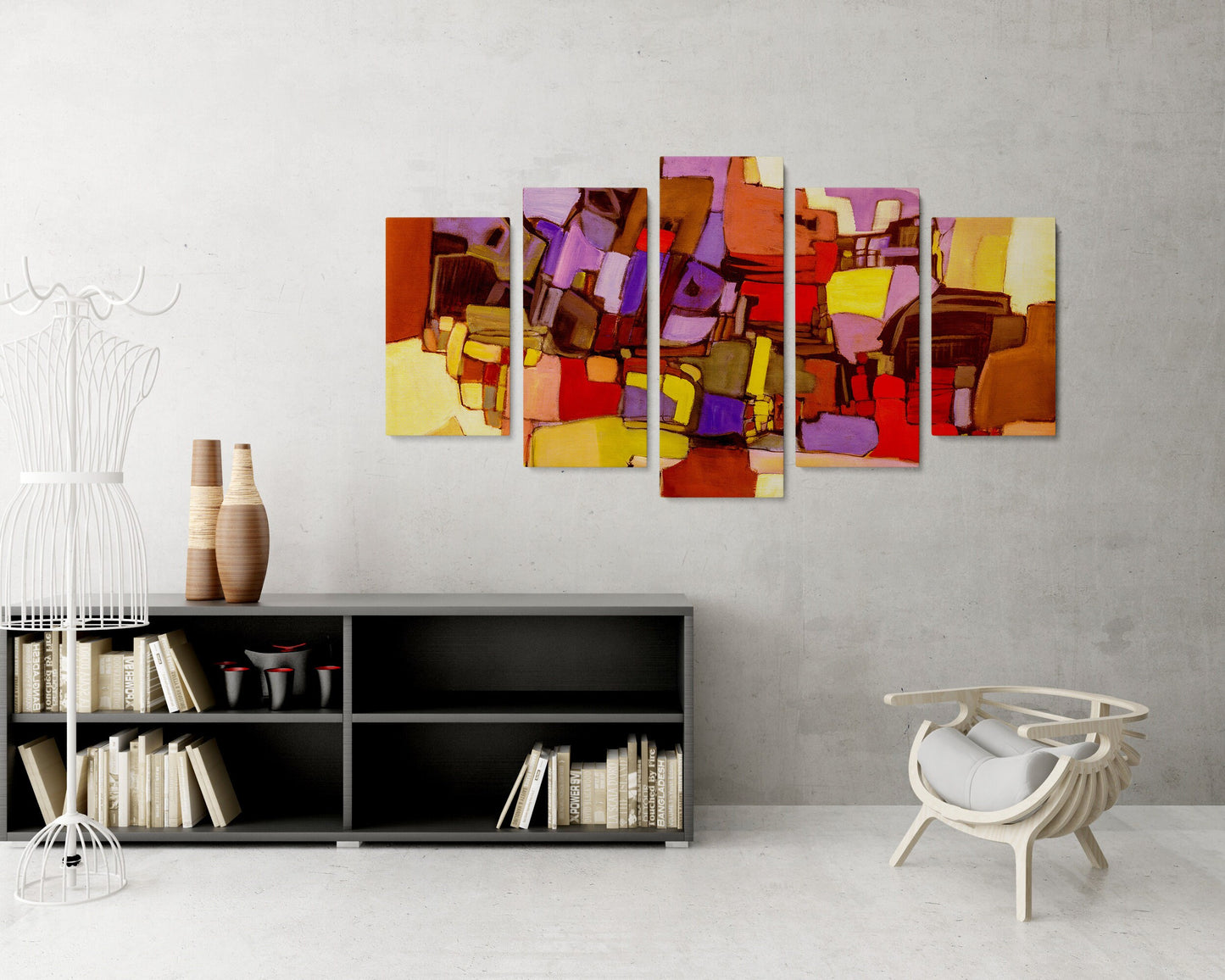 Abstract Wall Art Set Yellow And Red, 5 Panel Wall Art, Acrylic Painting, Abstract Canvas, Abstract Painting, Original Paintings, Handmade