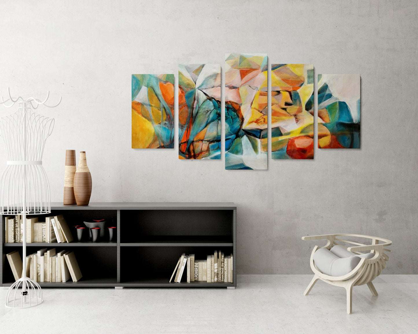 Abstract Wall Art Set Yellow And Green, 5 Piece Canvas Art, Canvas Wall Art Abstract, Decor Wall Art Original Stretched Canvas Ready To Hang