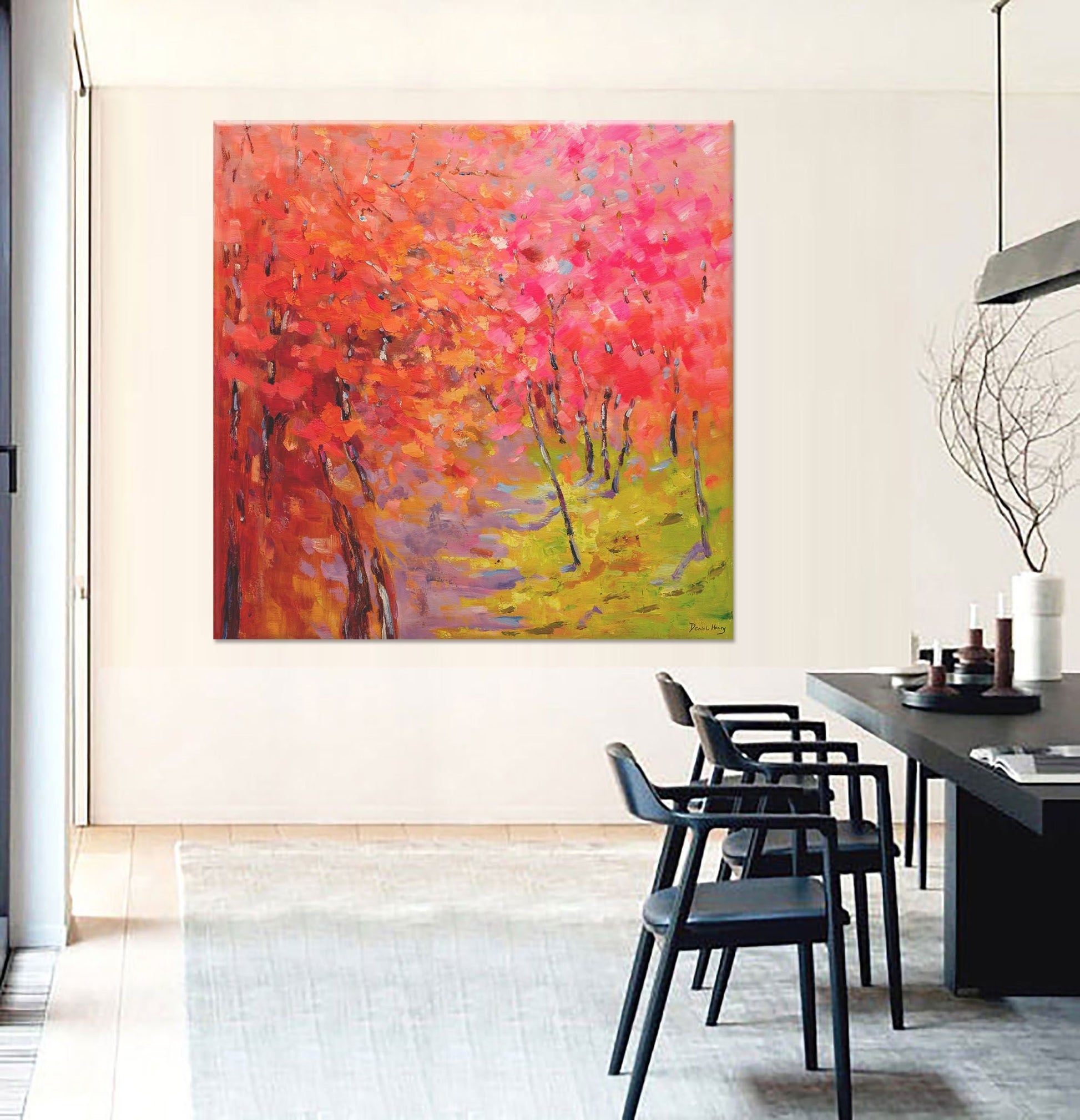 Abstract Landscape Oil Painting Spring, Semi Abstract Painting, Oil On Canvas Painting, Large Wall Art, Unique Painting, Handmade Art