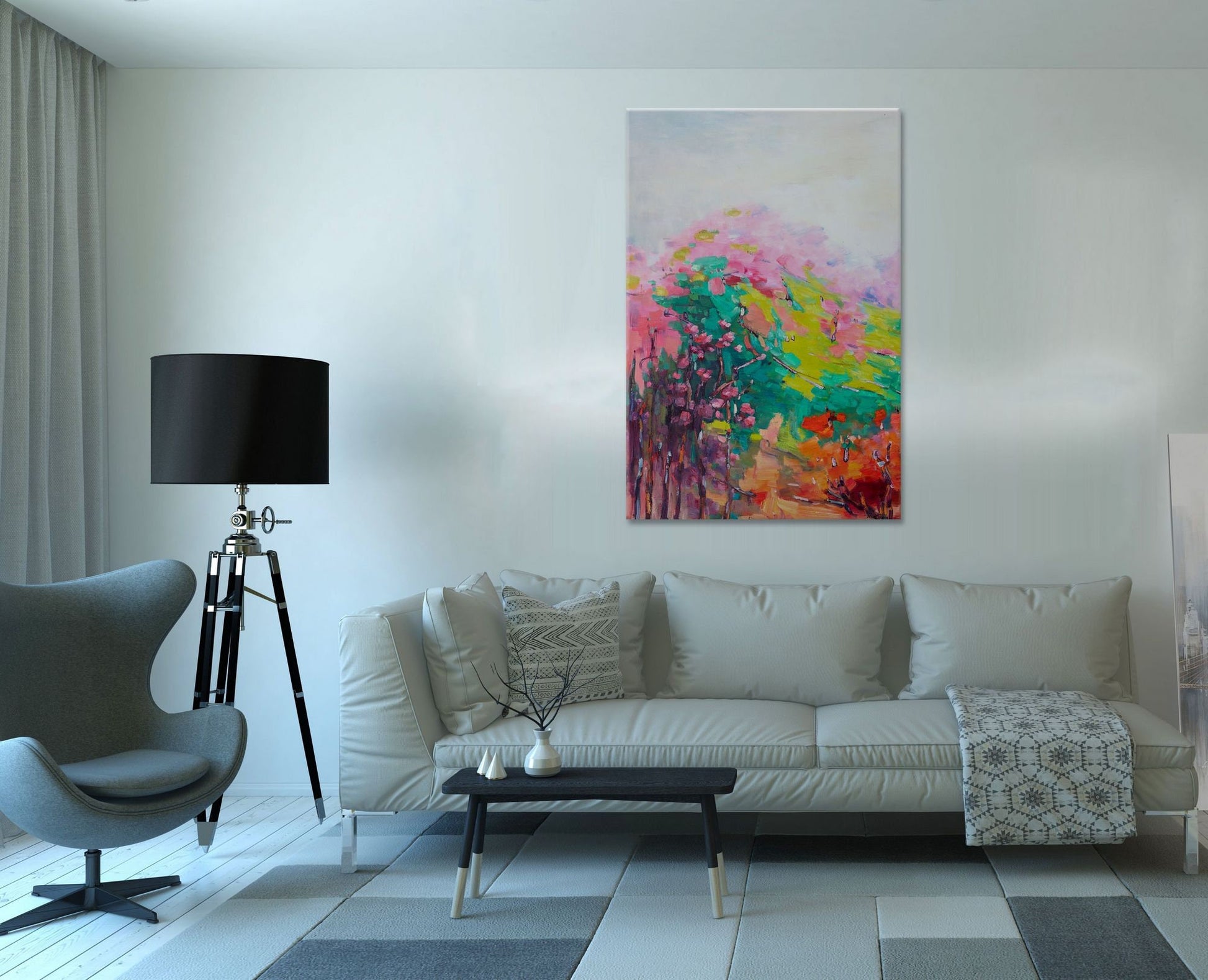 Abstract Landscape Oil Painting Spring, Large Abstract Painting, Paintings On Canvas Landscape Wall Art, Oil Painting Original, Handmade Art