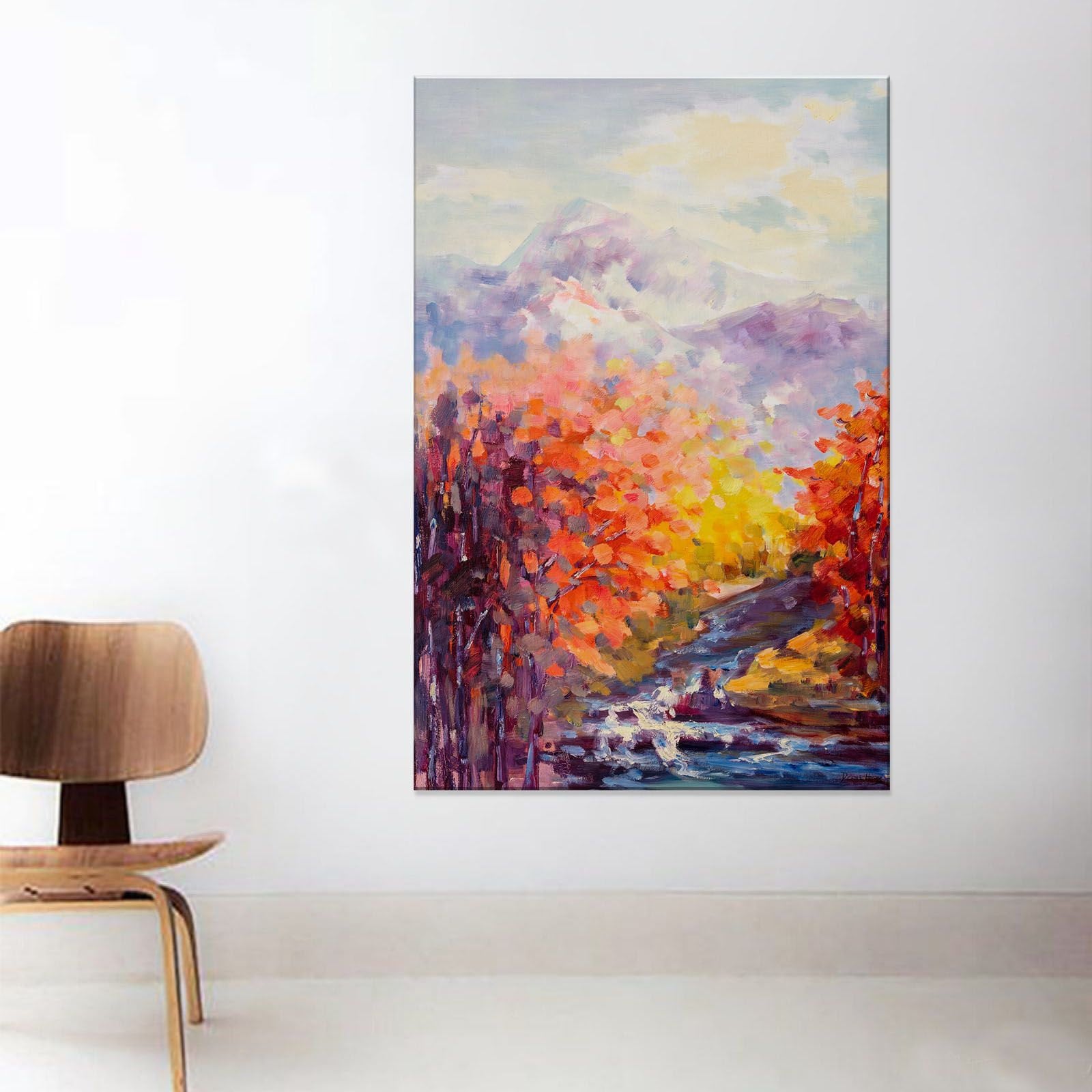 Abstract Oil Painting Autumn Landscape With Forest Hills And Creek, Modern Art, Paintings On Canvas, Large Canvas Art, Landscape Wall Art