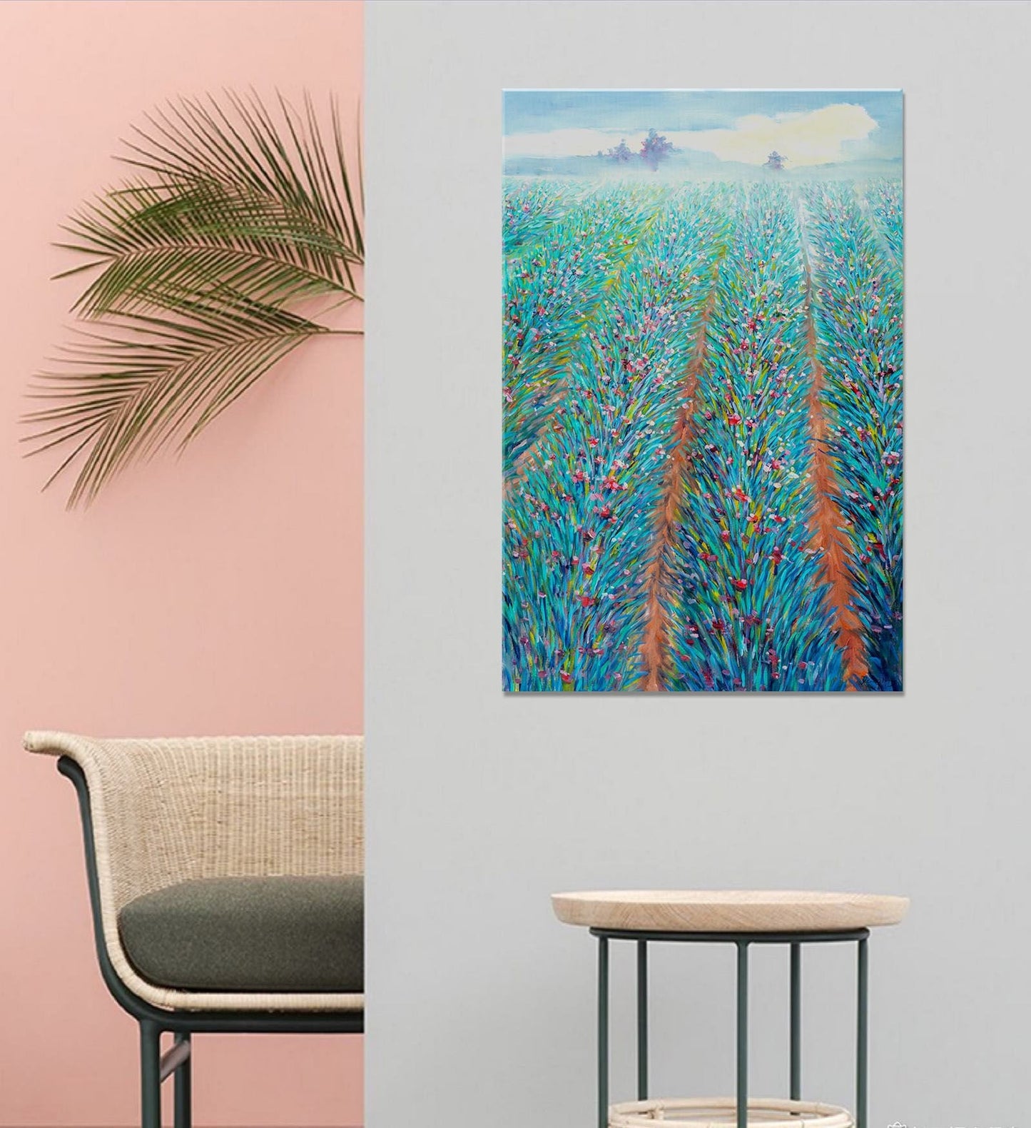 Original Oil Painting Spring Fields With Flowers, Retro Abstract Painting, Paintings On Canvas, Oversized Painting, Landscape Painting