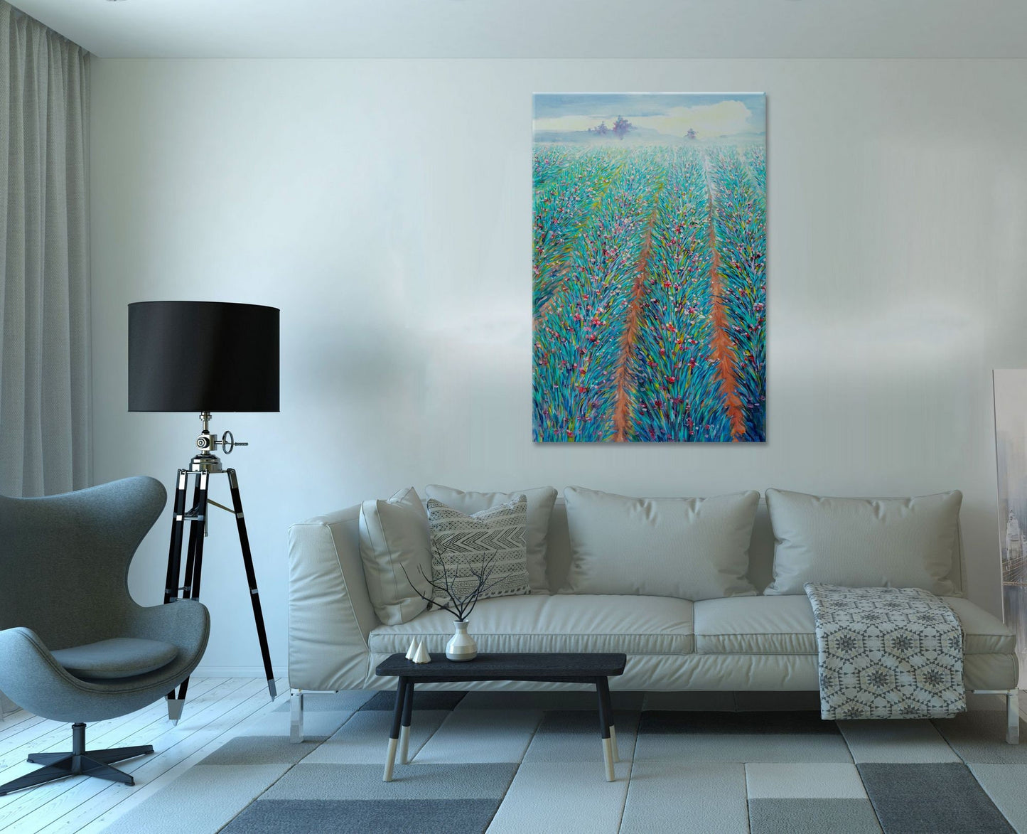 Original Oil Painting Spring Fields With Flowers, Retro Abstract Painting, Paintings On Canvas, Oversized Painting, Landscape Painting