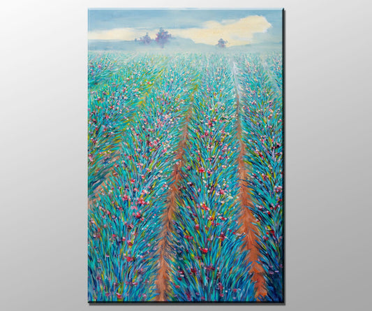 Original Oil Painting Spring Fields With Flowers, Retro Abstract Painting, Paintings On Canvas, Oversized Painting, Landscape Painting