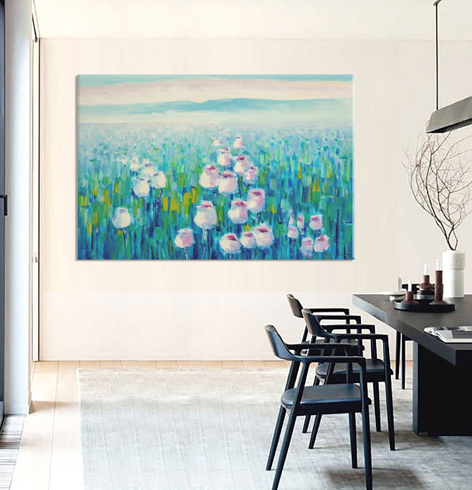 Original Oil Painting Spring Fields With Flowers, Contemporary Artwork, Oil Painting, Large Wall Art, Landscape Painting, Canvas Wall Decor