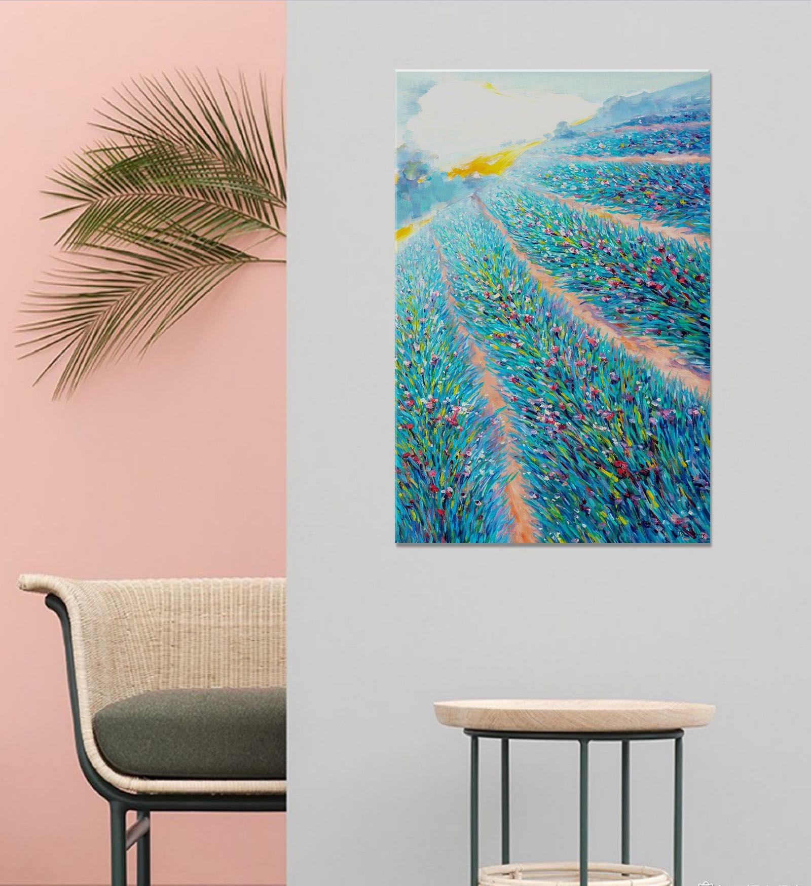 Original Oil Painting Spring Fields With Flowers, Abstract Art, Wall Art Painting, Oversized Wall Art, Abstract Landscape, Housewarming Gift