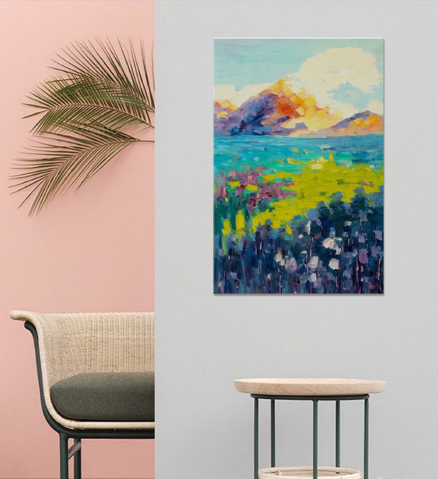 Original Oil Painting Spring Fields And Mountains, Abstract Wall Art, Paintings On Canvas, Extra Large Abstract Painting, Abstract Landscape