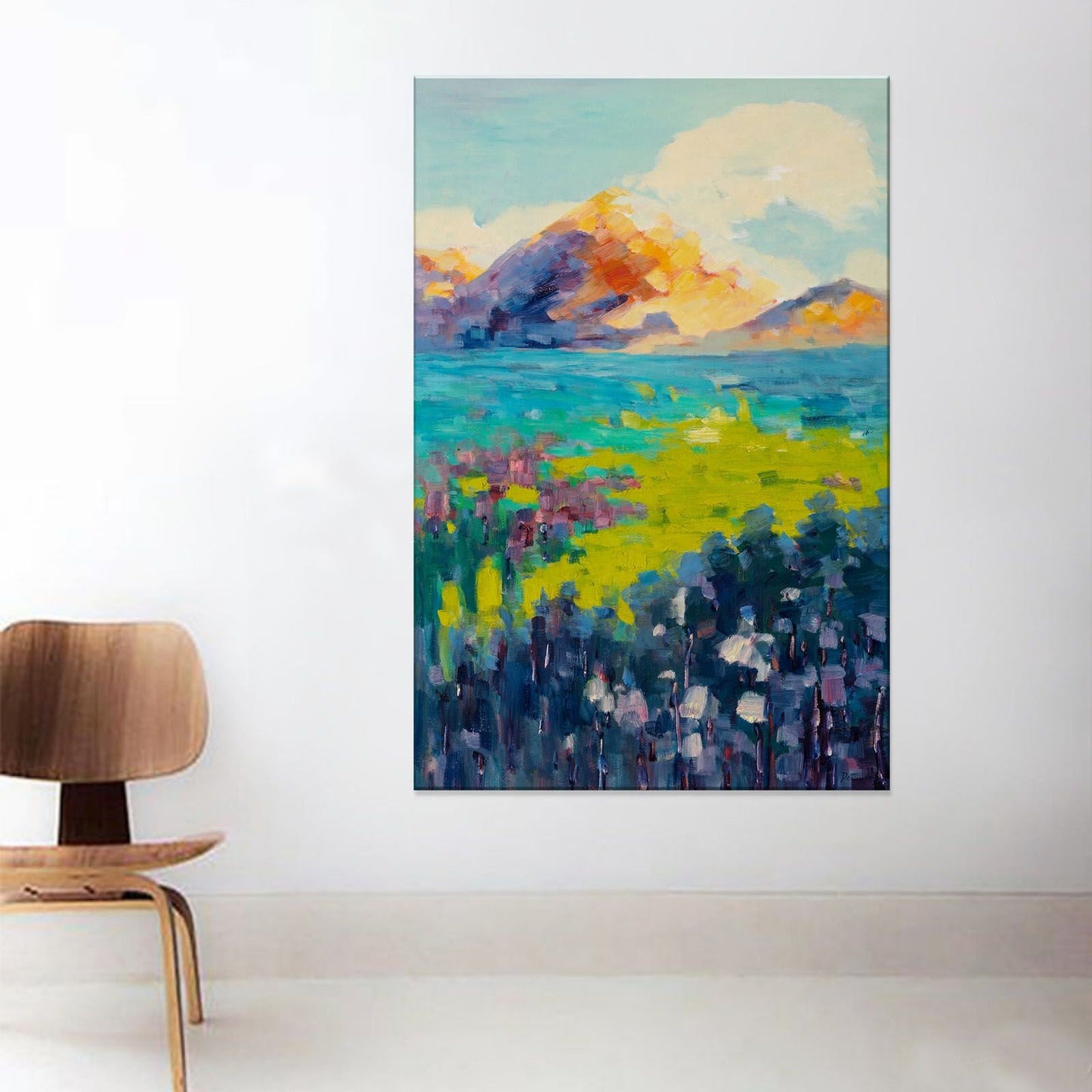 Original Oil Painting Spring Fields And Mountains, Abstract Wall Art, Paintings On Canvas, Extra Large Abstract Painting, Abstract Landscape