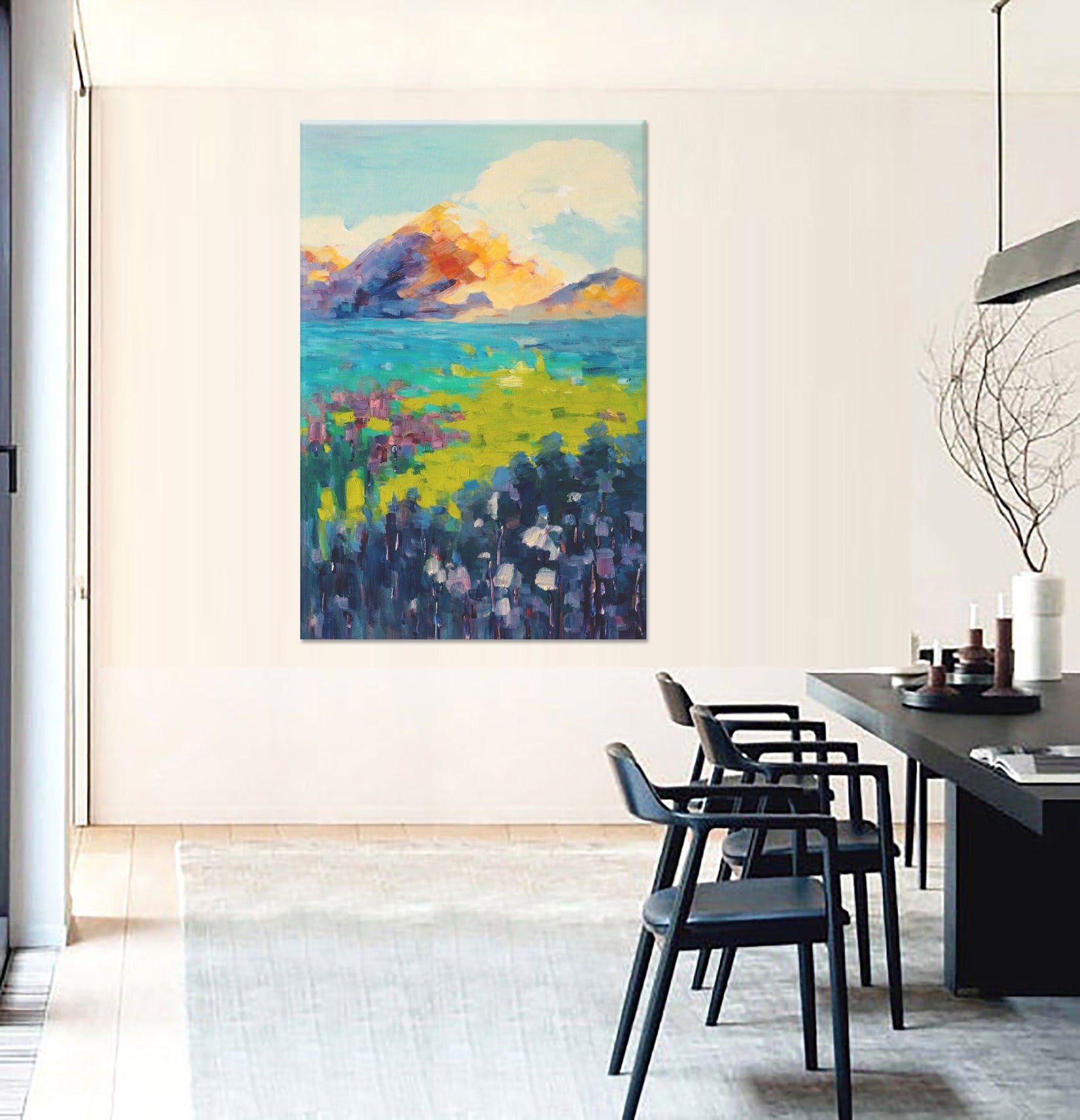 Original Oil Painting Spring Fields And Mountains, Abstract Wall Art, Paintings On Canvas, Extra Large Abstract Painting, Abstract Landscape