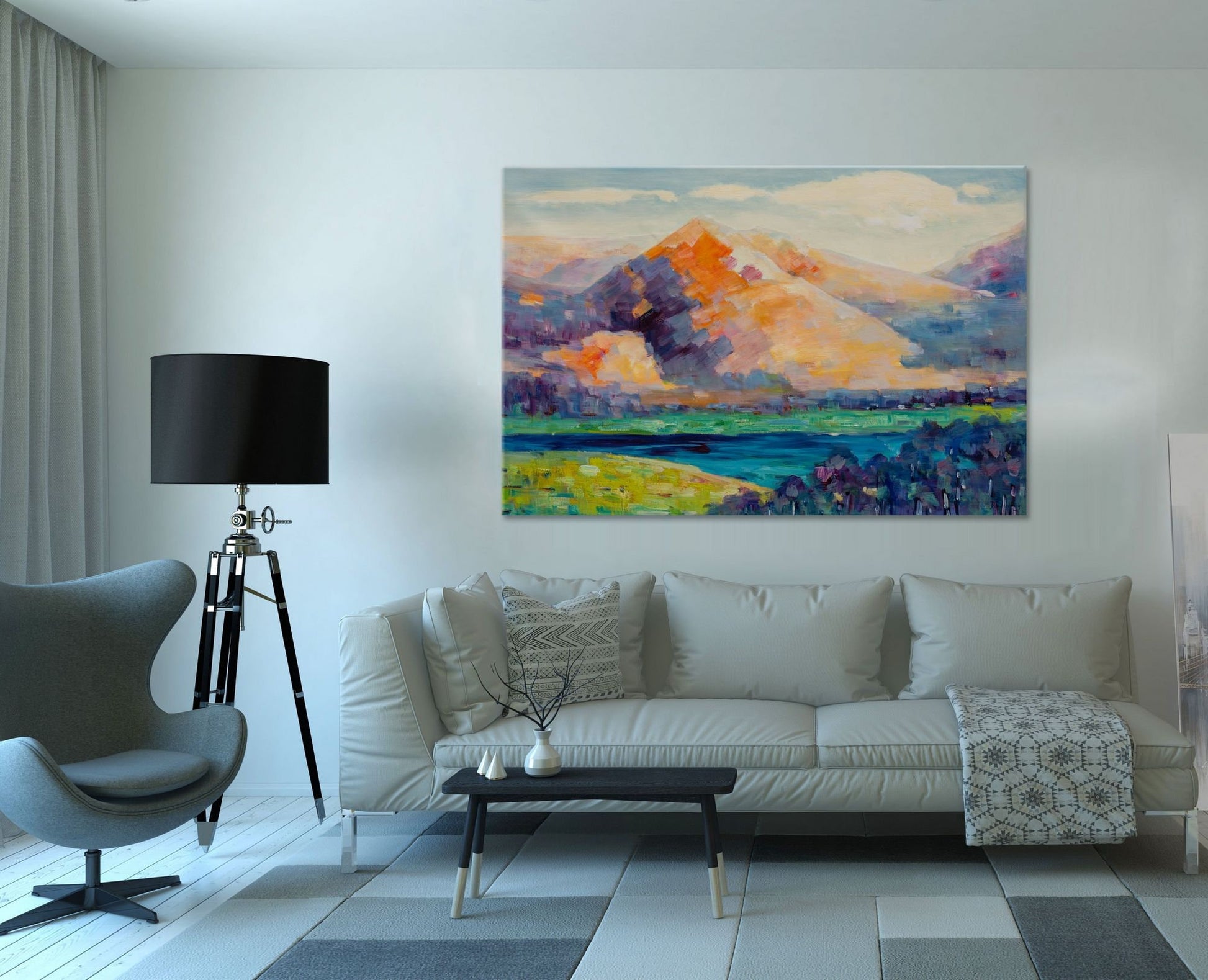 Original Oil Painting Spring Hills By The Rivel, Rustic Oil Painting, Wall Art Painting, Oversized Paintings On Canvas, Landscape Wall Art