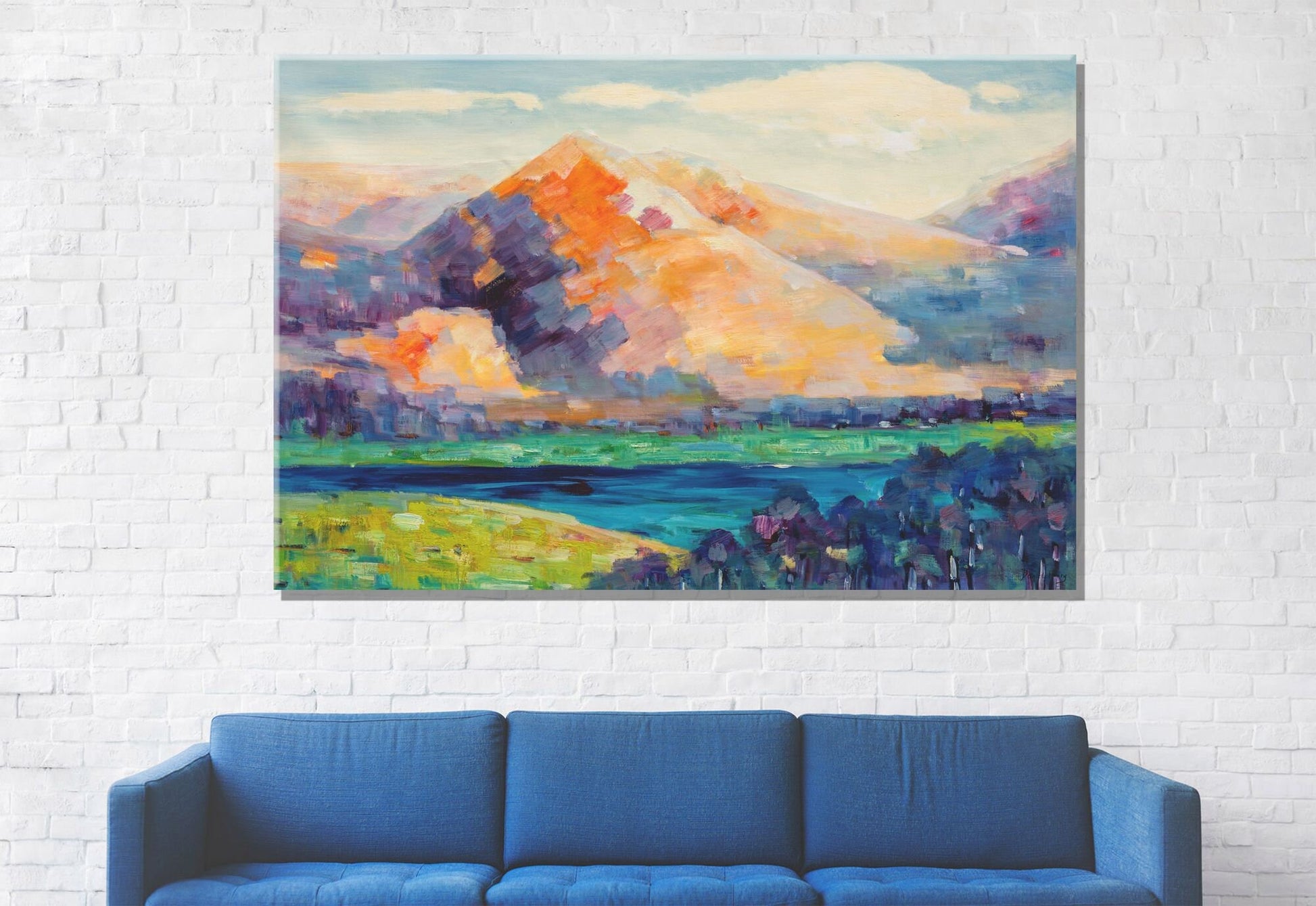 Original Oil Painting Spring Hills By The Rivel, Rustic Oil Painting, Wall Art Painting, Oversized Paintings On Canvas, Landscape Wall Art