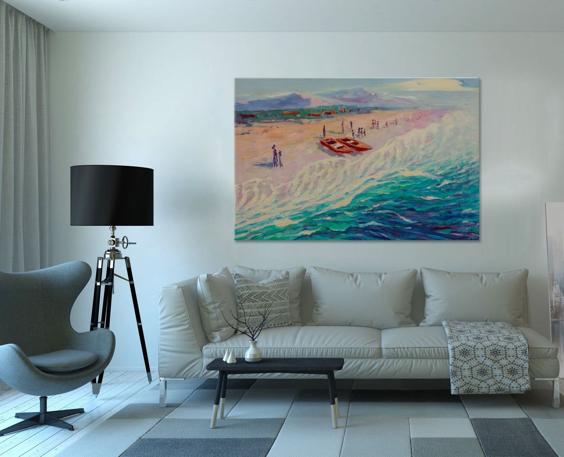 Original Seascape Oil Painting By The Seashore, Abstract Artwork, Wall Art Painting, Oversized Wall Art, Landscape Wall Art, Living Room Art