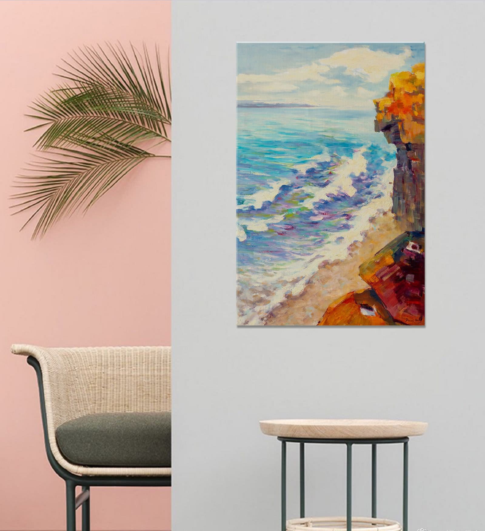 Original Seascape Oil Painting Seaside With Cliffs, Modern Painting, Oil On Canvas Painting, Large Wall Art, Landscape, New Home Gift