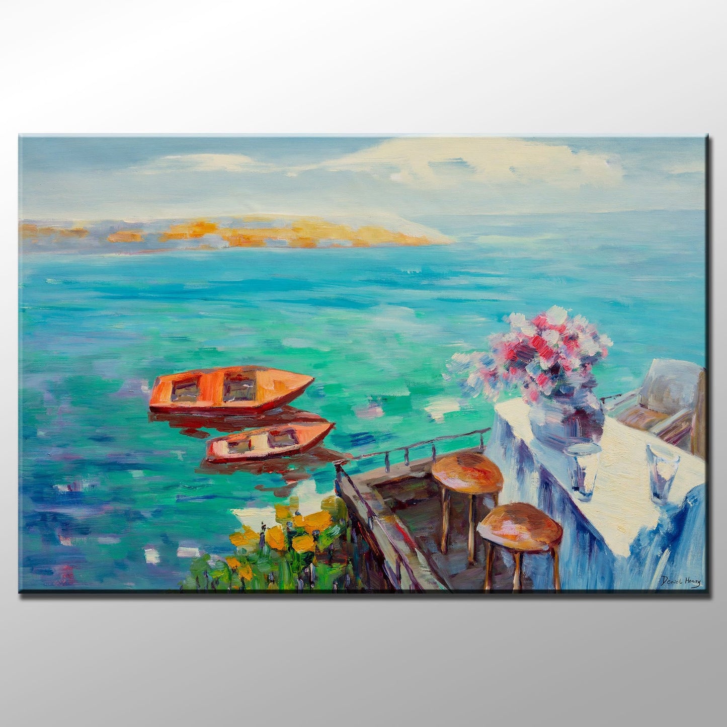 Original Seascape Oil Painting Garden By The Sea, Bright Abstract Painting, Oil On Canvas Painting, Extra Large Painting, Abstract Landscape