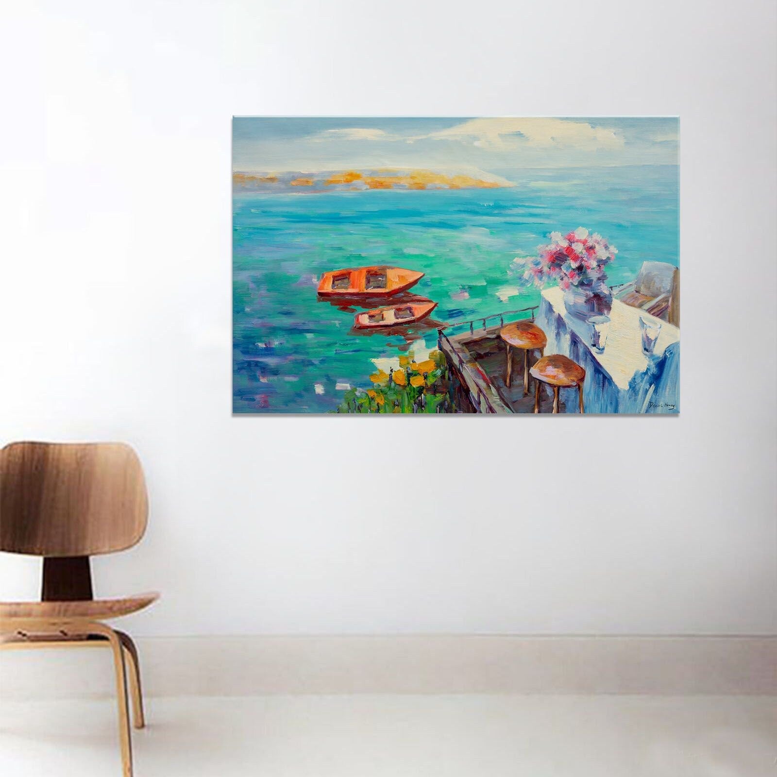 Original Seascape Oil Painting Garden By The Sea, Bright Abstract Painting, Oil On Canvas Painting, Extra Large Painting, Abstract Landscape