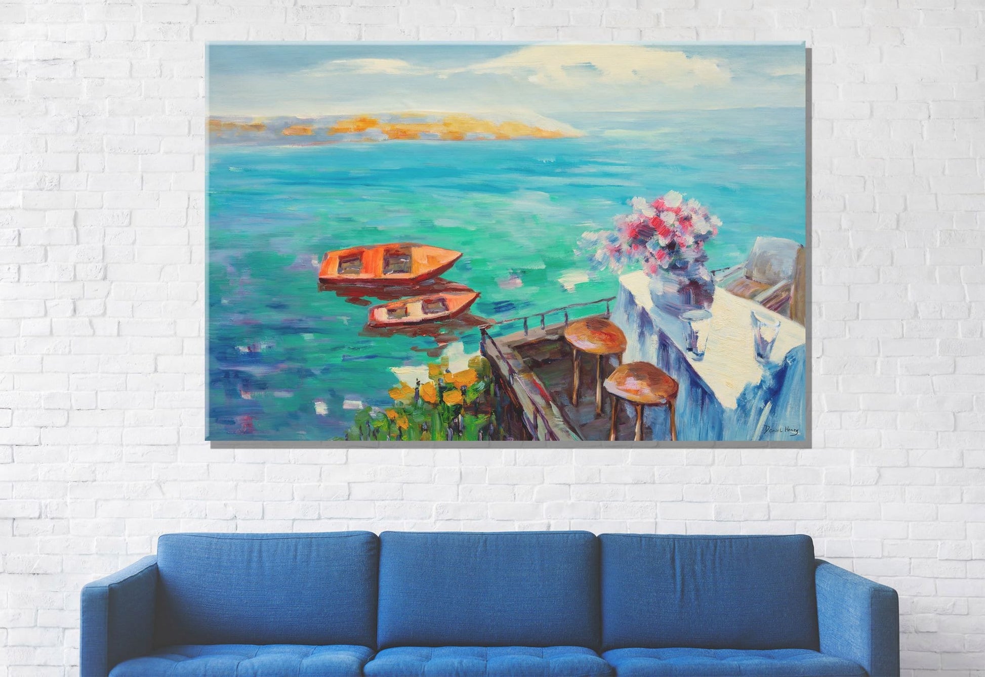 Original Seascape Oil Painting Garden By The Sea, Bright Abstract Painting, Oil On Canvas Painting, Extra Large Painting, Abstract Landscape