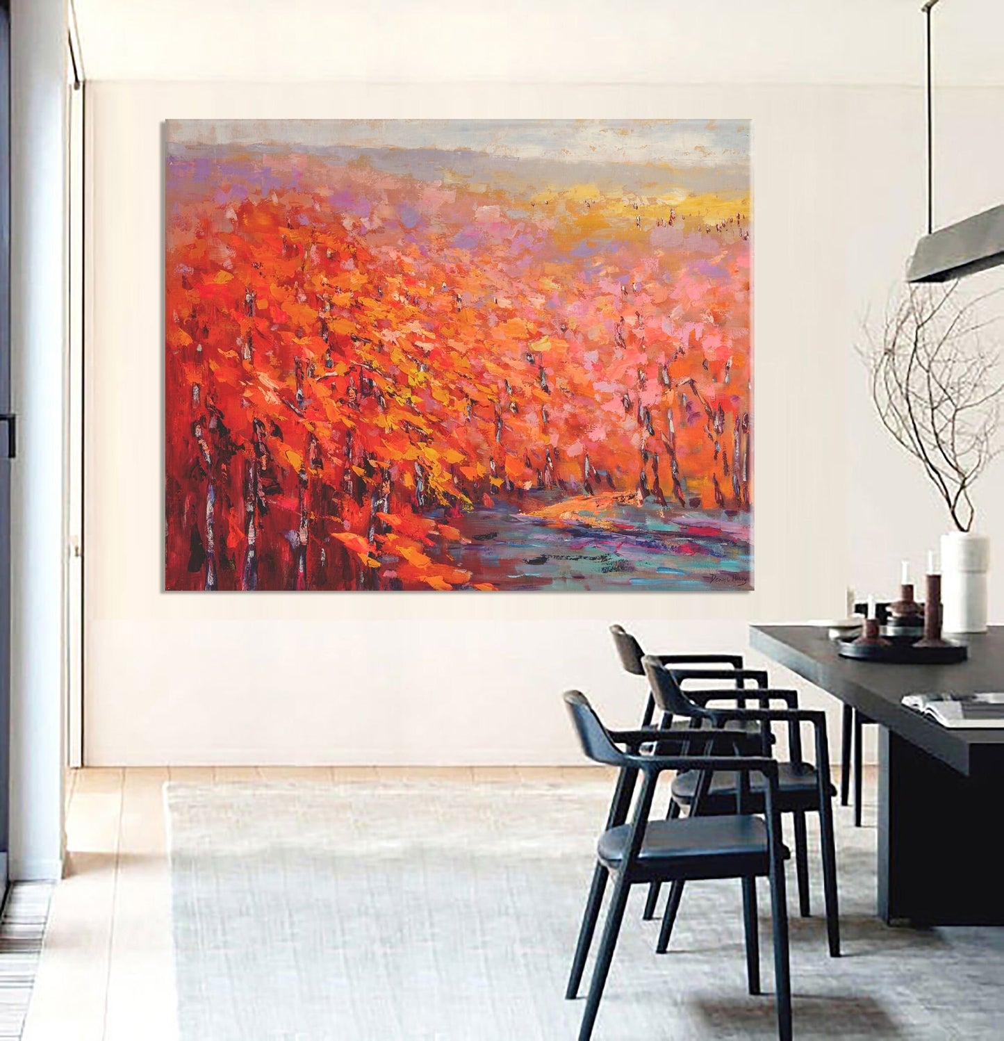 Original Landscape Oil Painting Autumn Forest, Semi Abstract Painting, Oil Painting, Large Oil Painting Original Canvas, Landscape Painting