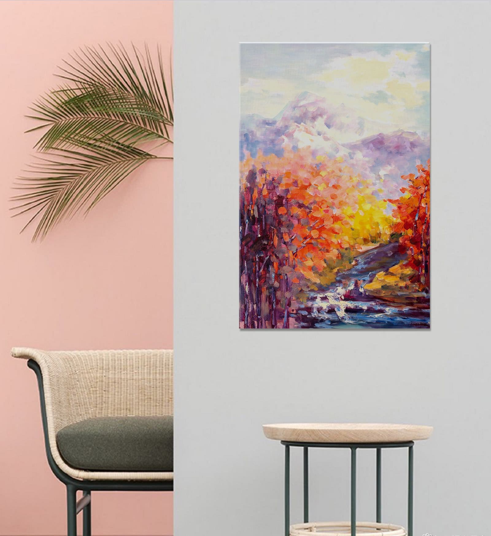 Abstract Oil Painting Autumn Landscape With Forest Hills And Creek, Modern Art, Paintings On Canvas, Large Canvas Art, Landscape Wall Art