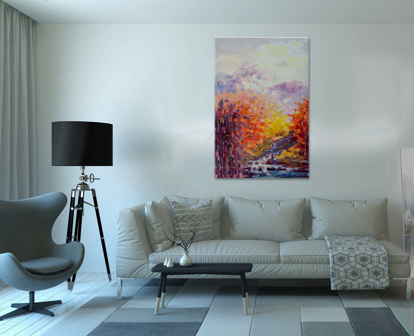 Abstract Oil Painting Autumn Landscape With Forest Hills And Creek, Modern Art, Paintings On Canvas, Large Canvas Art, Landscape Wall Art