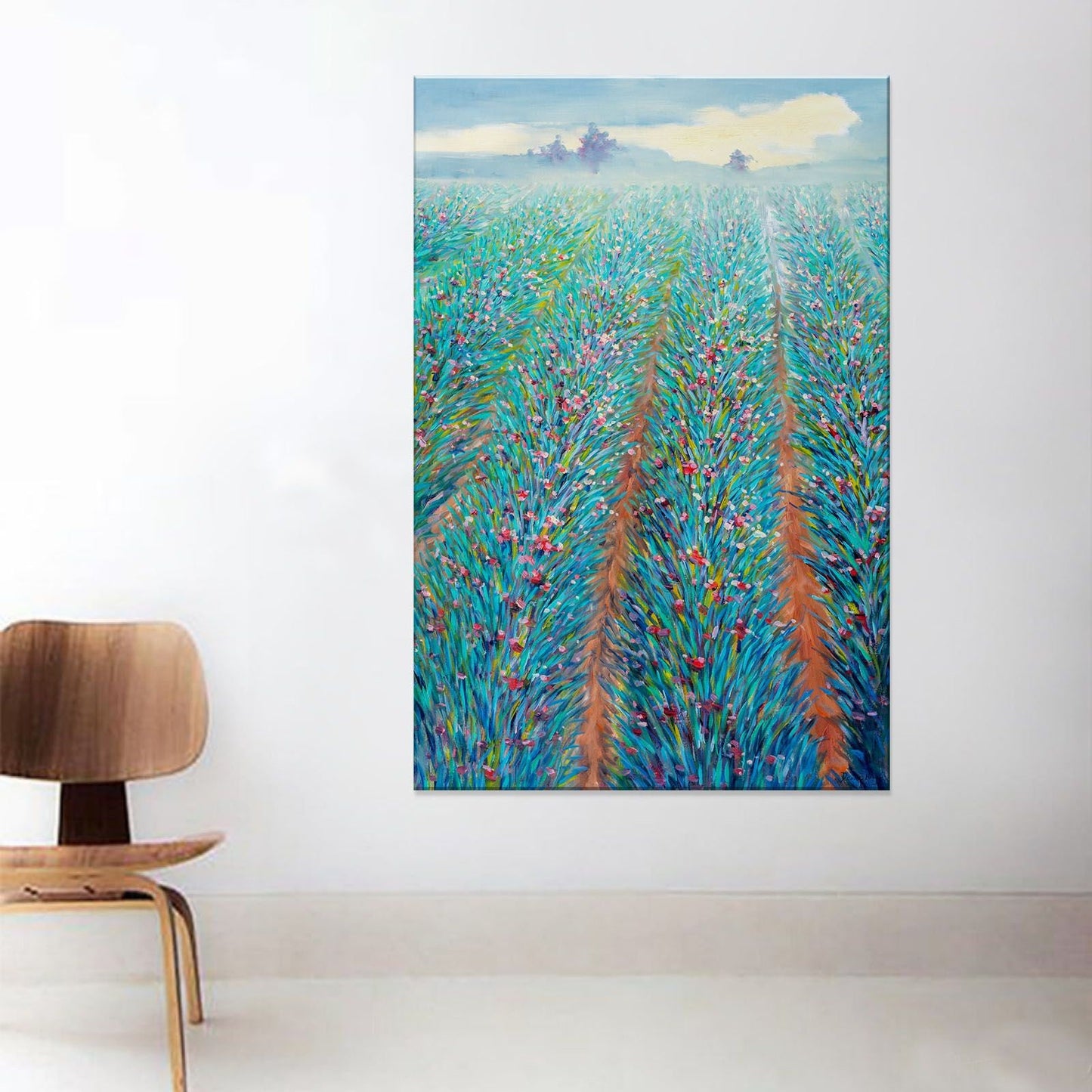 Original Oil Painting Spring Fields With Flowers, Retro Abstract Painting, Paintings On Canvas, Oversized Painting, Landscape Painting