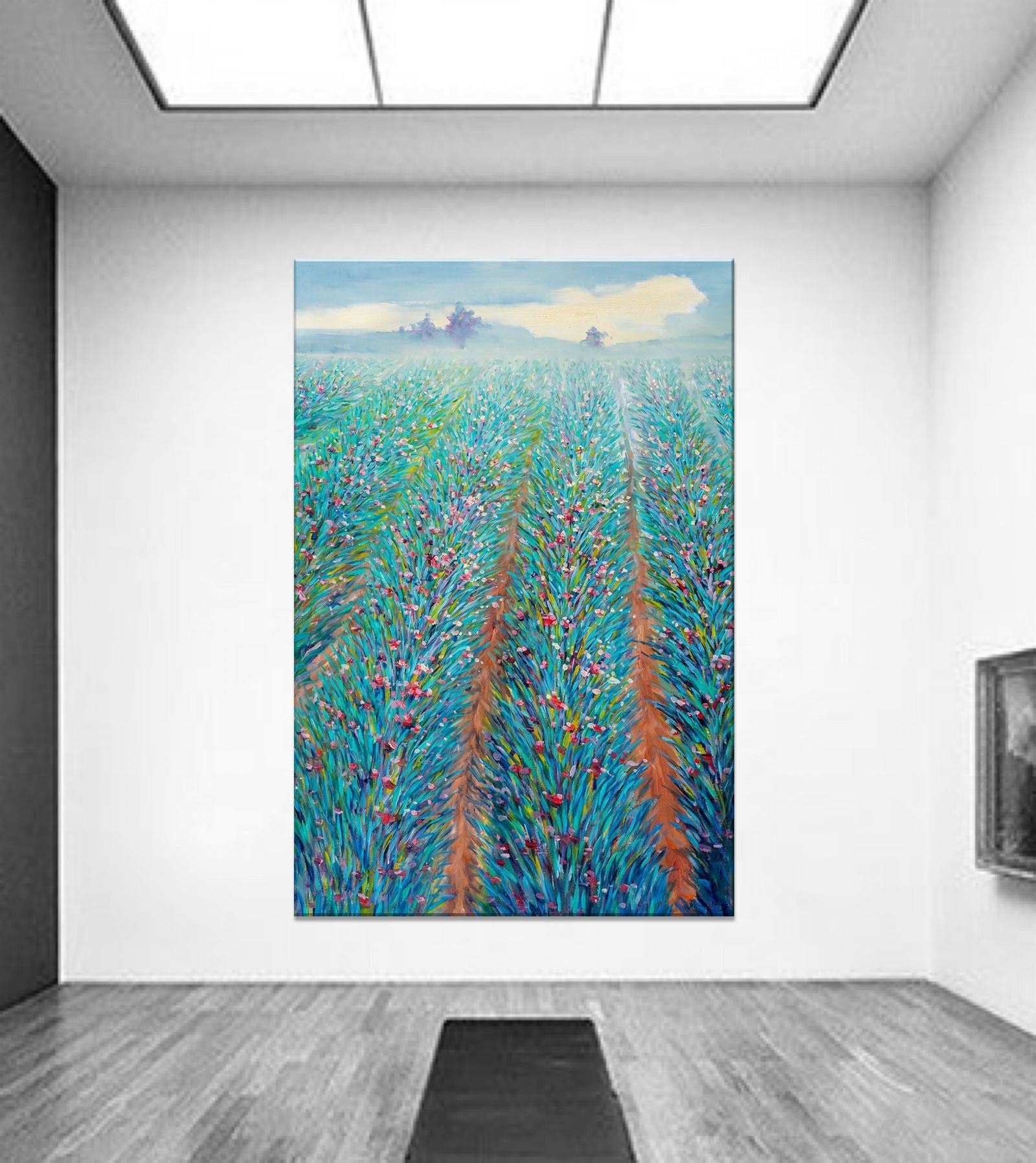 Original Oil Painting Spring Fields With Flowers, Retro Abstract Painting, Paintings On Canvas, Oversized Painting, Landscape Painting