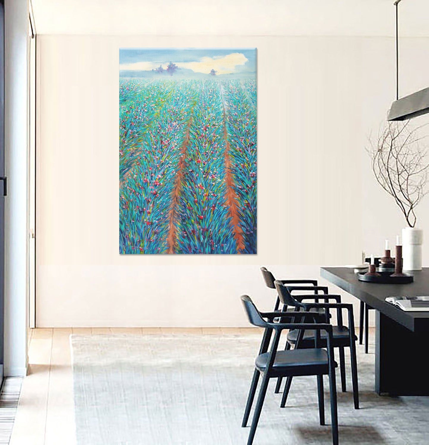 Original Oil Painting Spring Fields With Flowers, Retro Abstract Painting, Paintings On Canvas, Oversized Painting, Landscape Painting