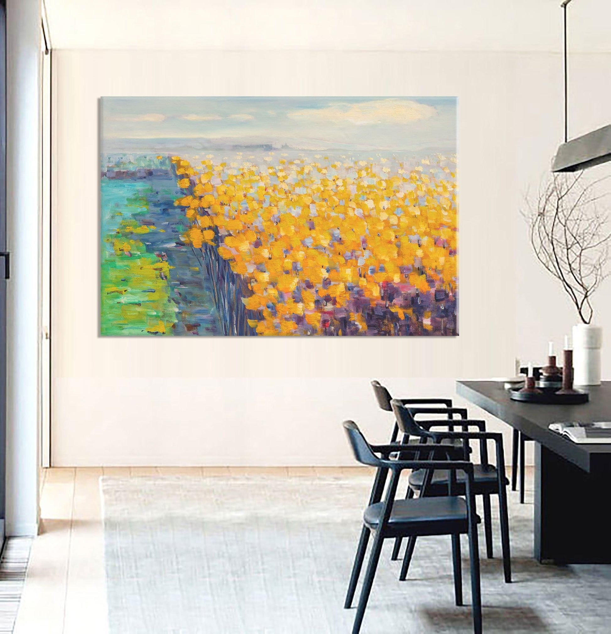 Original Oil Painting Spring Fields With Flowers, Modern Wall Art, Oil On Canvas Painting, Oversized Paintings On Canvas, Landscape Painting