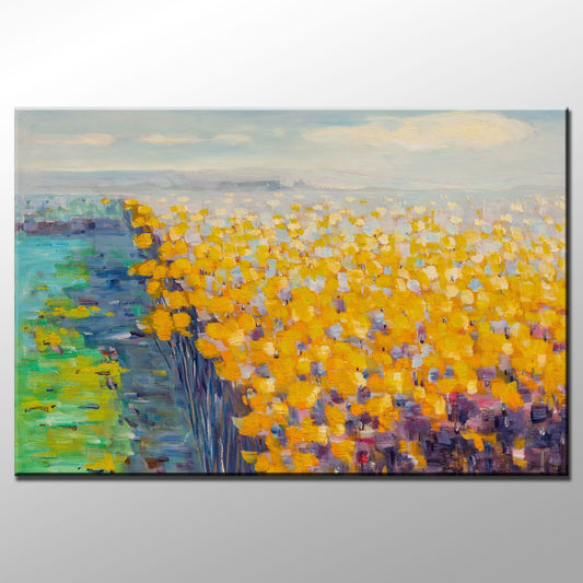 Original Oil Painting Spring Fields With Flowers, Modern Wall Art, Oil On Canvas Painting, Oversized Paintings On Canvas, Landscape Painting