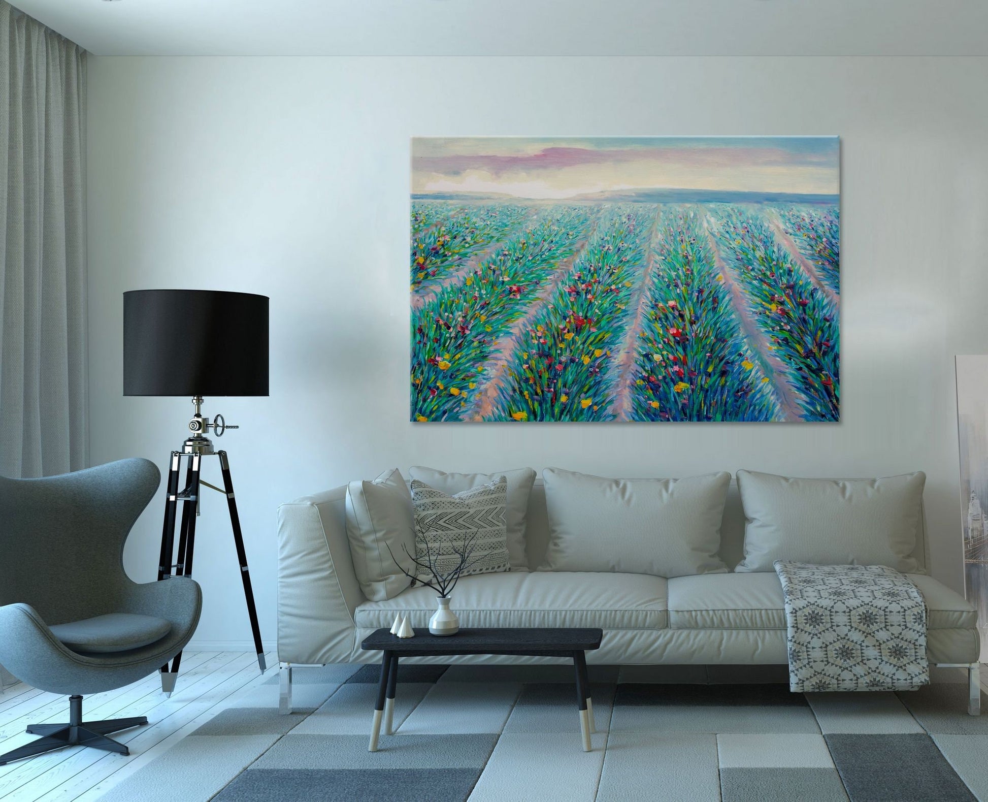 Original Oil Painting Spring Fields With Flowers, Abstract Artwork, Paintings On Canvas, Extra Large Painting, Abstract Landscape