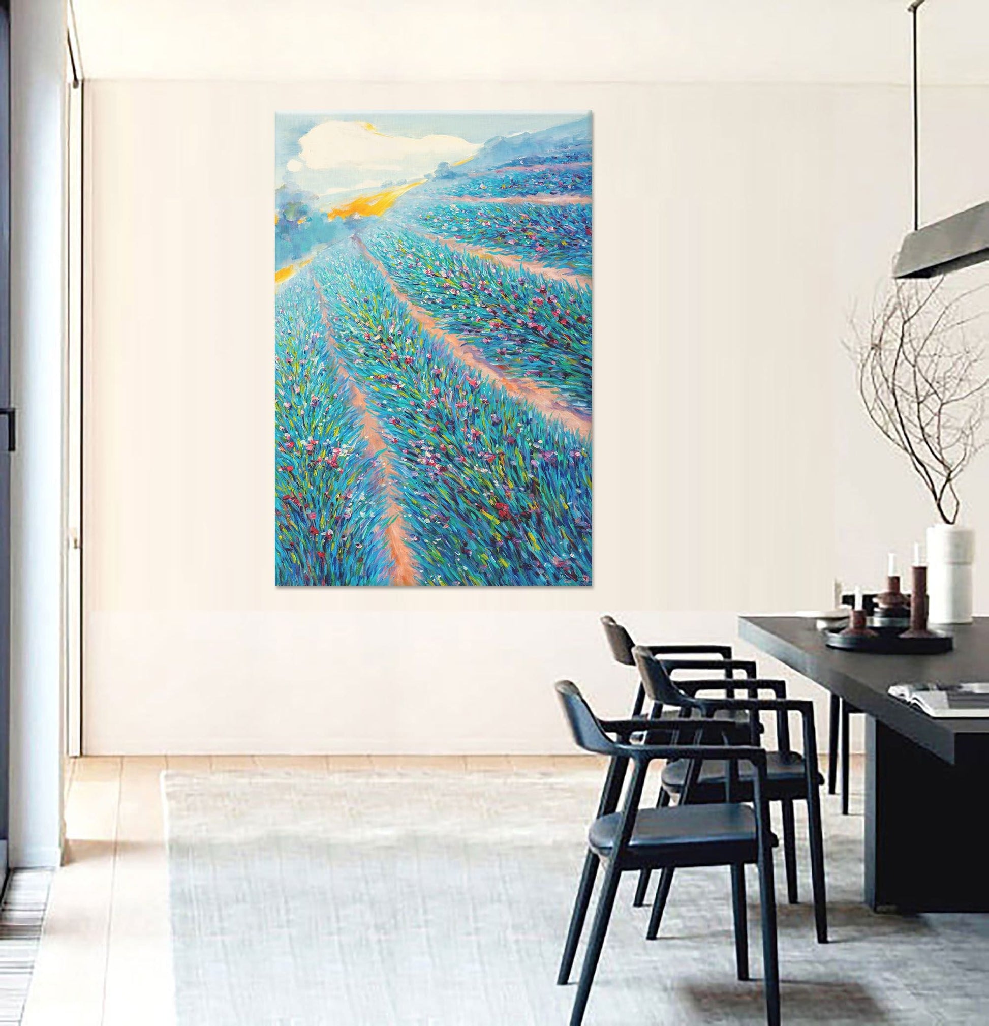 Original Oil Painting Spring Fields With Flowers, Abstract Art, Wall Art Painting, Oversized Wall Art, Abstract Landscape, Housewarming Gift