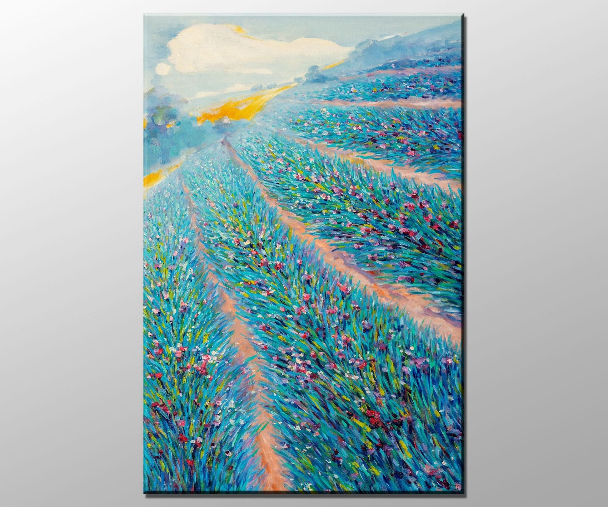 Original Oil Painting Spring Fields With Flowers, Abstract Art, Wall Art Painting, Oversized Wall Art, Abstract Landscape, Housewarming Gift