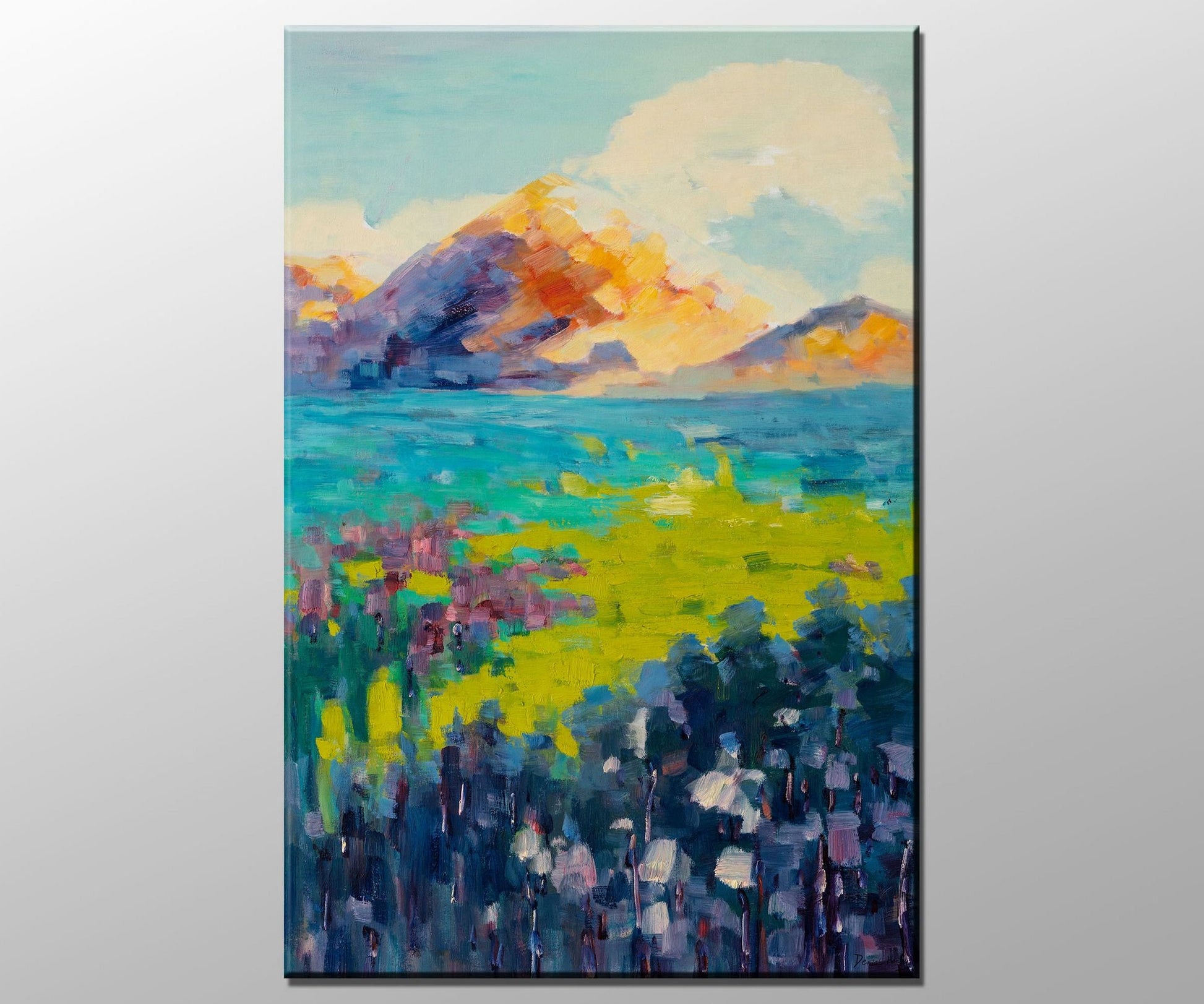 Original Oil Painting Spring Fields And Mountains, Abstract Wall Art, Paintings On Canvas, Extra Large Abstract Painting, Abstract Landscape